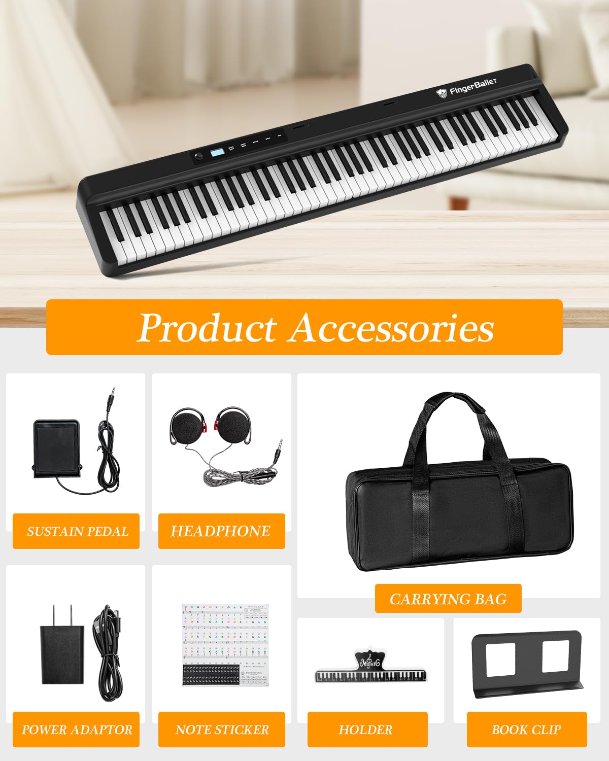 2024 New FingerBallet 88-Key Folding Digital Piano Keyboard - Full Size Semi-Weighted Portable Piano with Bluetooth & MIDI - Perfect for Adults, Kids & Beginners - Home, Studio & Travel Use