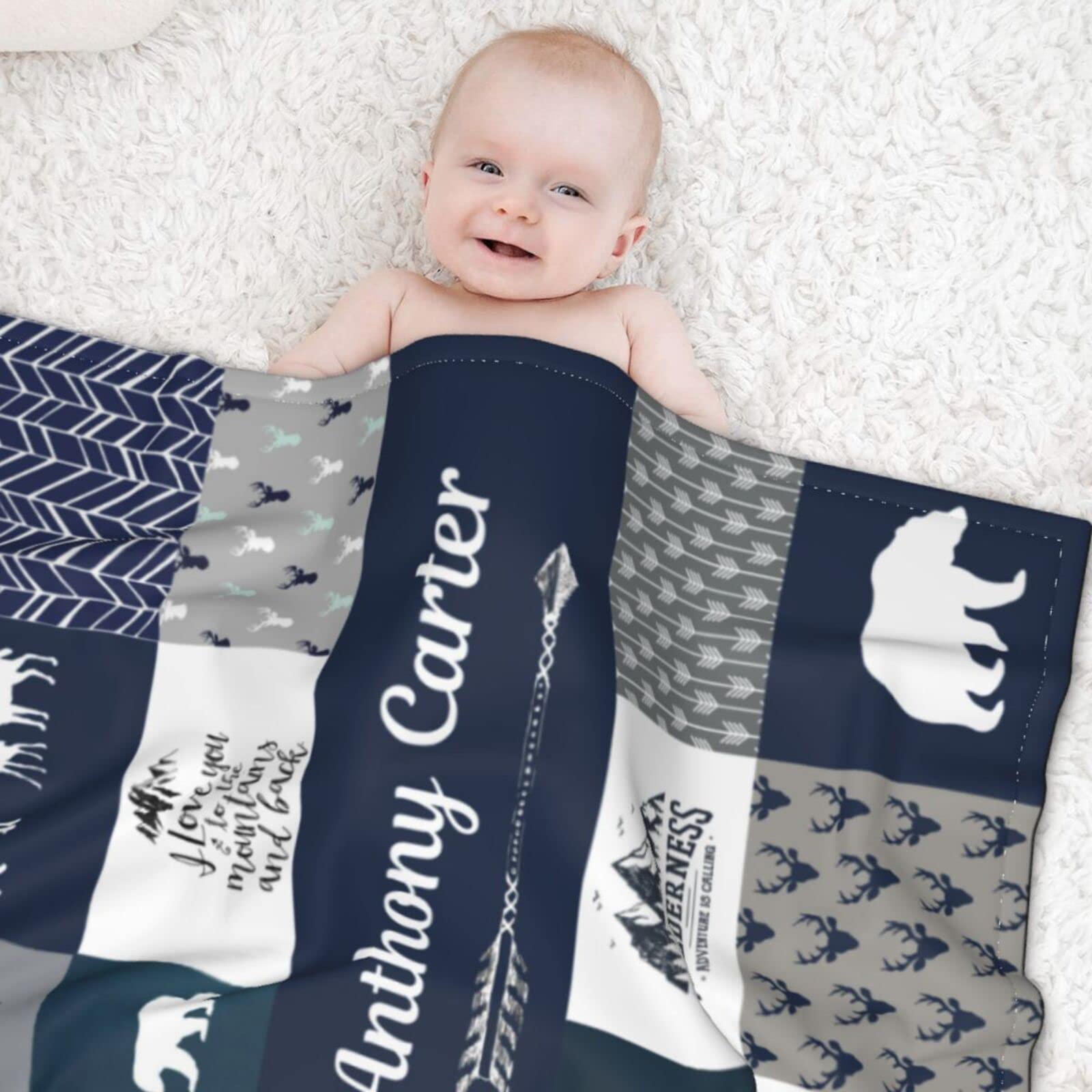 Personalized Baby Blankets with Name - Custom Woodland & Hat Design for Boys, Girls & Kids - Perfect for Nursery, Gifts & Photo Props