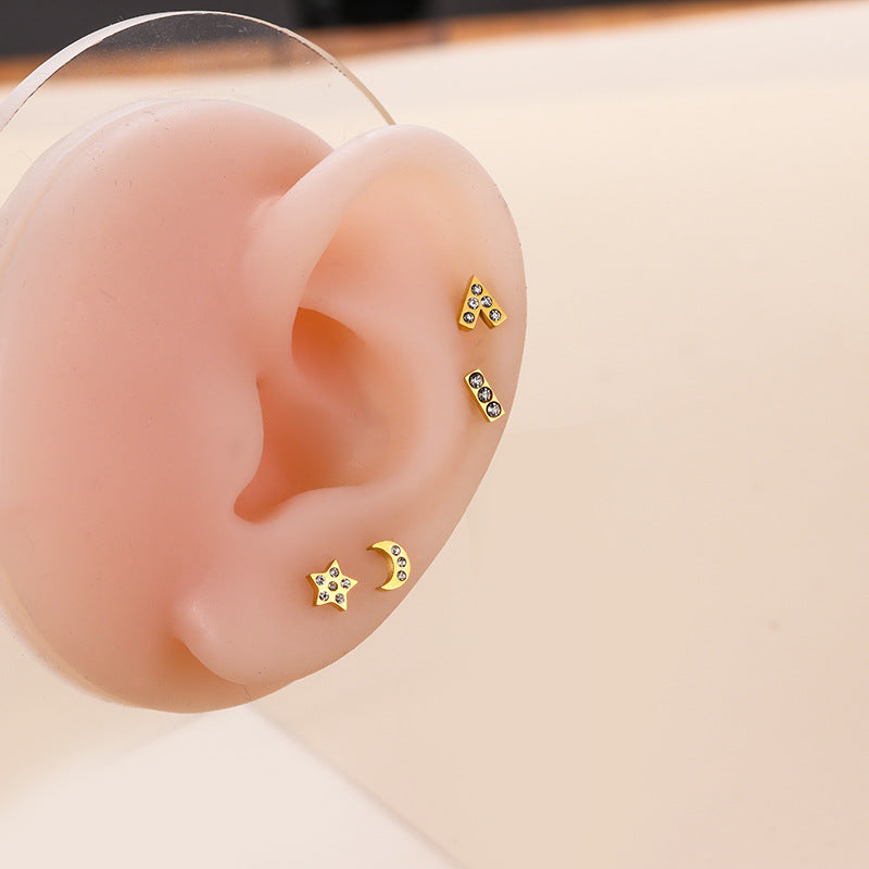 20G Cartilage Surgical Steel Moon Star Stud Earrings - Hypoallergenic Ball Back Earrings for Women | Perfect for Pierced Ears, Daily Wear & Gift Giving