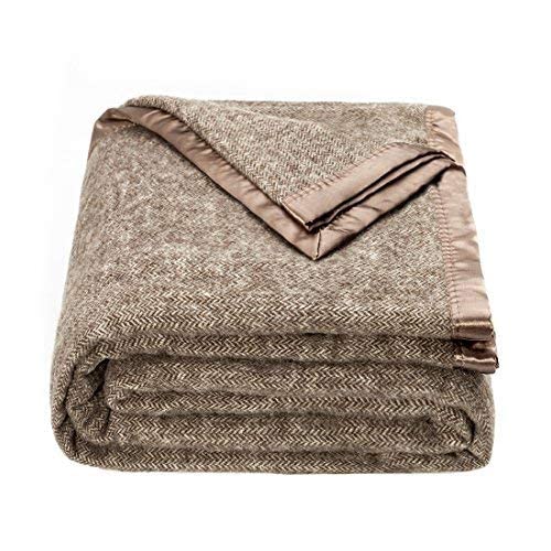 Premium Wool Throw Blanket by Spencer & Whitney - Brown Herringbone Pattern, Large Queen Size Bed Blanket for Cozy Living Room, Sofa & Winter Warmth