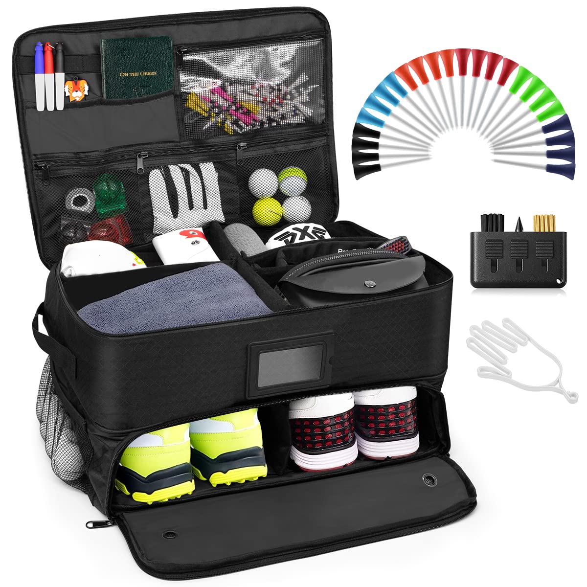 2 Layer Waterproof Golf Trunk Organizer - Portable Foldable Car Storage for Golf Clubs, Balls & Accessories | Durable Travel Golf Bag Organizer for SUV, Sedan & Road Trips