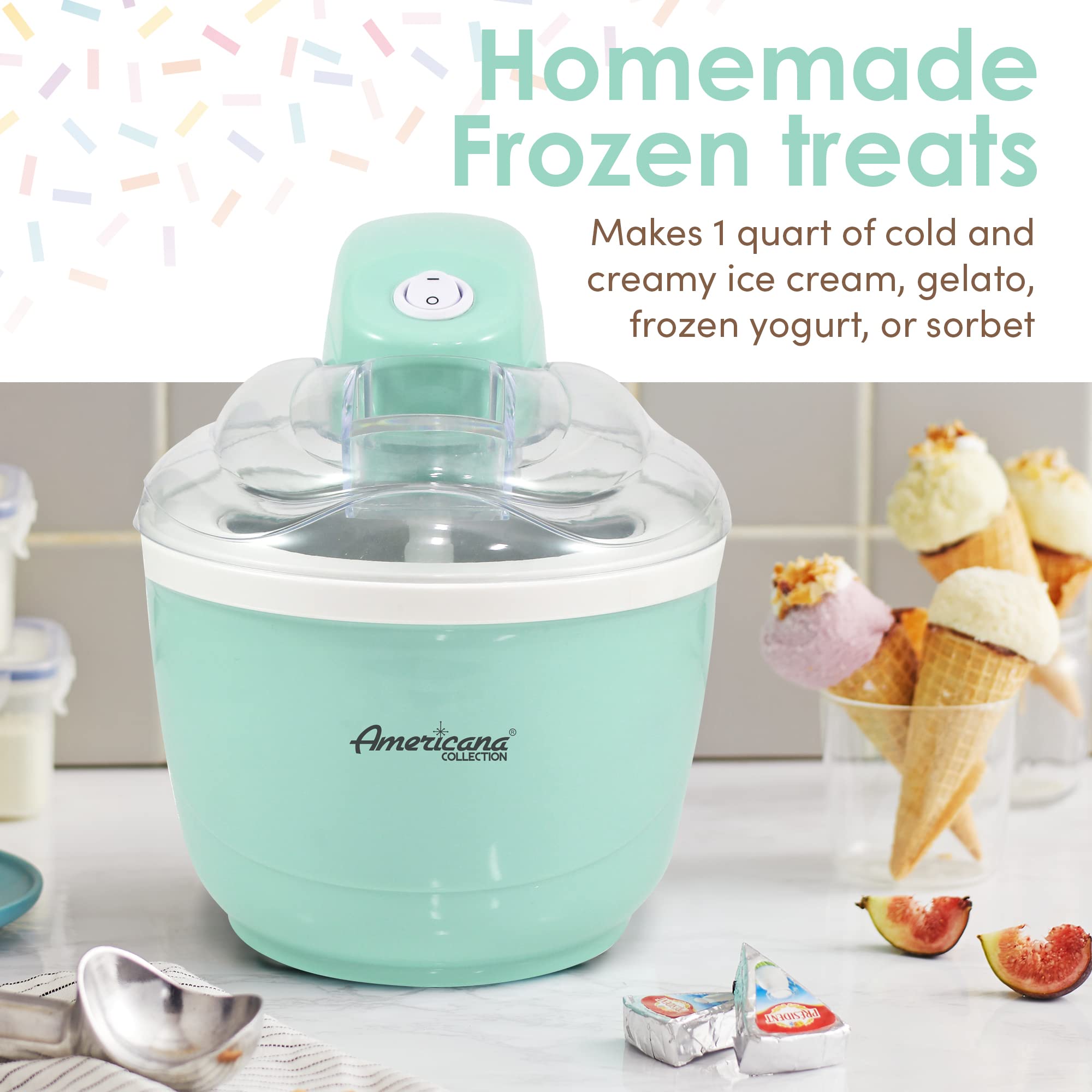 Elite Gourmet EIM520M 1 Quart Electric Ice Cream Maker - Automatic Frozen Yogurt, Sorbet & Gelato Machine with Recipe Book - Perfect for Homemade Desserts, Parties & Family Treats (Mint Green)