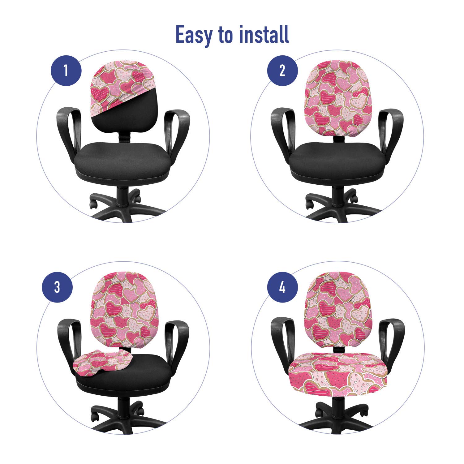 Ambesonne Valentine's Day Office Chair Slipcover - Heart Cookie Design Stretch Fabric Cover in Pale Brown & Pink | Perfect for Valentine's Decor, Home Office, and Romantic Surprises