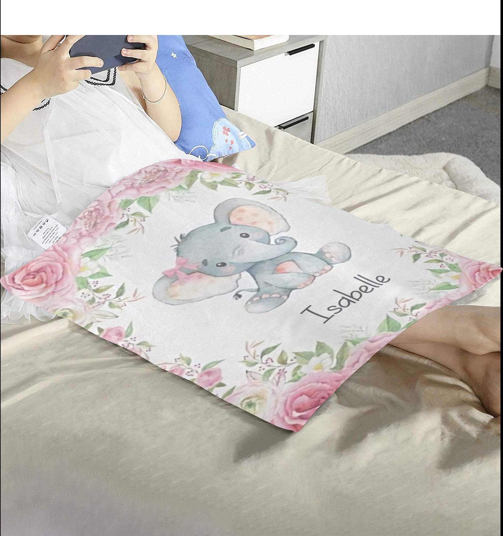 Custom Personalized Pink Rose Elephant Baby Blanket - Super Soft Fleece Nursery Blanket for Boys & Girls (30x40 Inches) | Perfect for Baby Showers, Birthdays & Nursery Decor