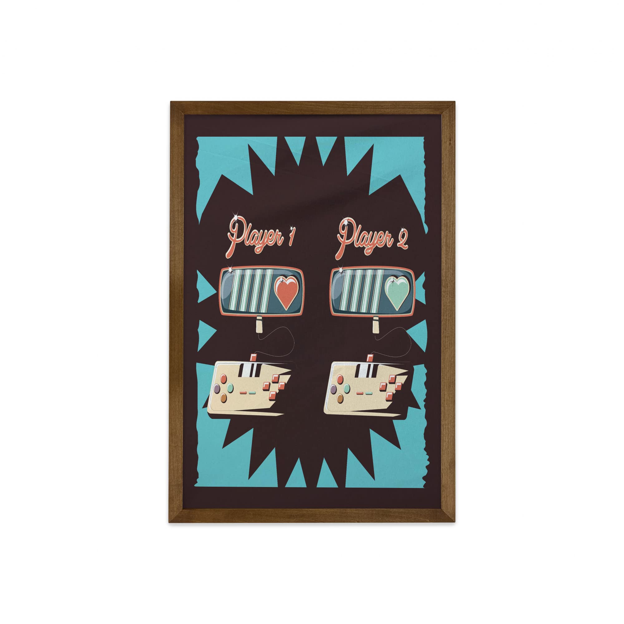 Ambesonne Vintage Gameboy Wall Art - Nostalgic Gaming Decor with Teak Wood Frame, 23