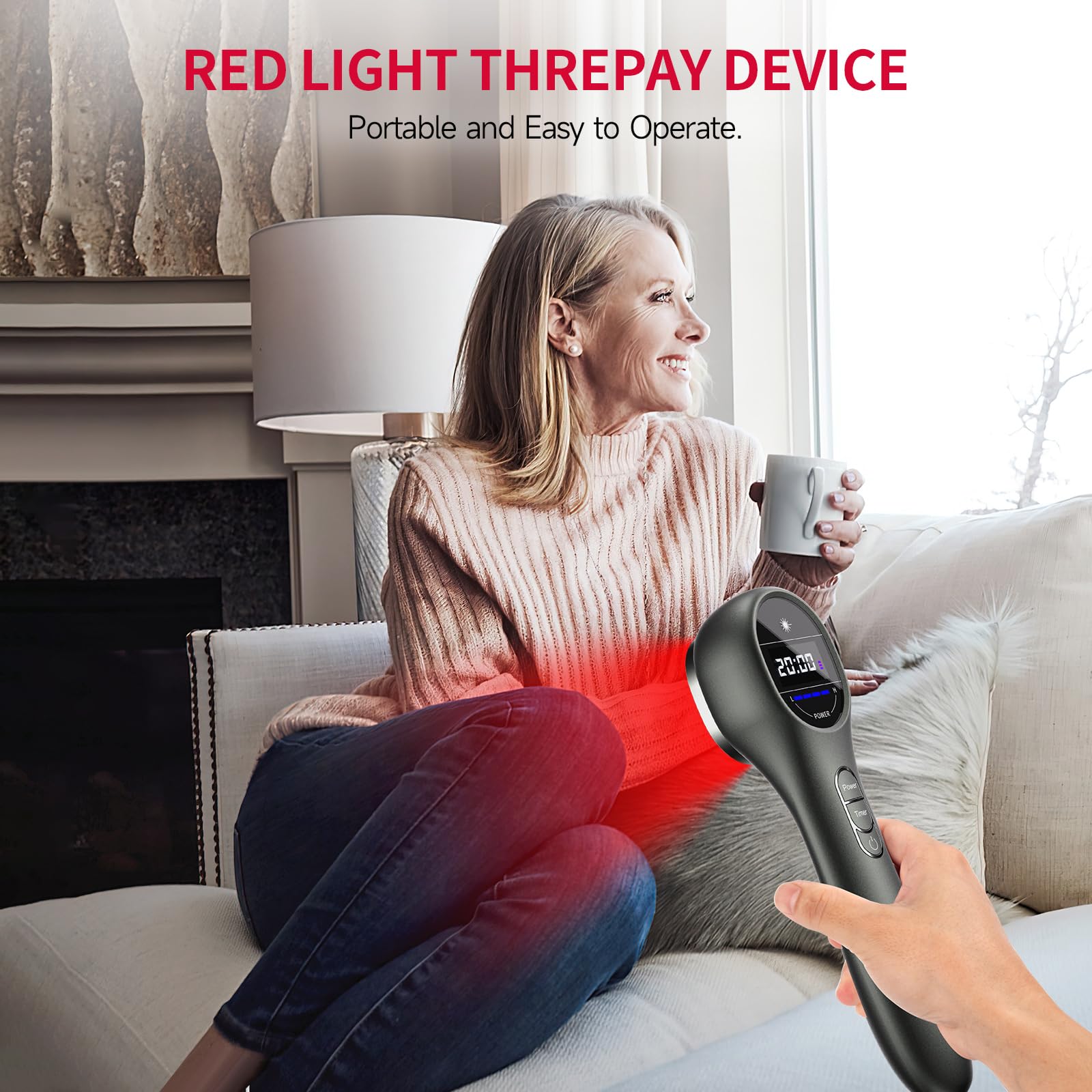 Red Light Therapy Device for Pain Relief - 3x 808nm Near Infrared & 14x 650nm Red Light with LED Display - Muscle & Joint Recovery, Skin Rejuvenation - Perfect for Home Use, Athletes & Chronic Pain Sufferers