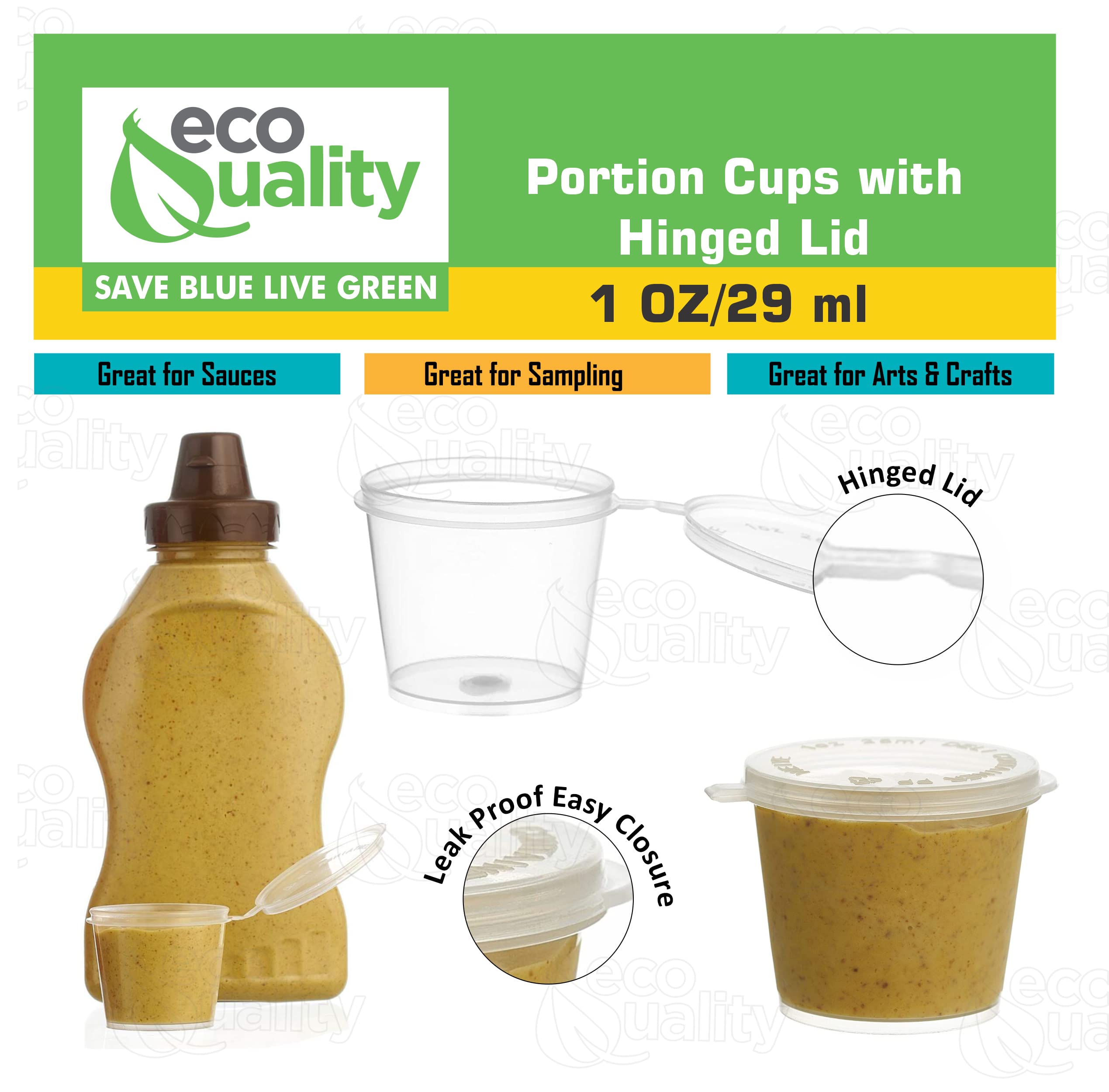 EcoQuality 1 Oz Leak Proof Plastic Condiment Cups with Hinged Lids - Perfect for Sauces, Dressings, Jello Shots, Slime & Food Storage | Great for Restaurants, Catering, Parties & Home Use (800 Pack)
