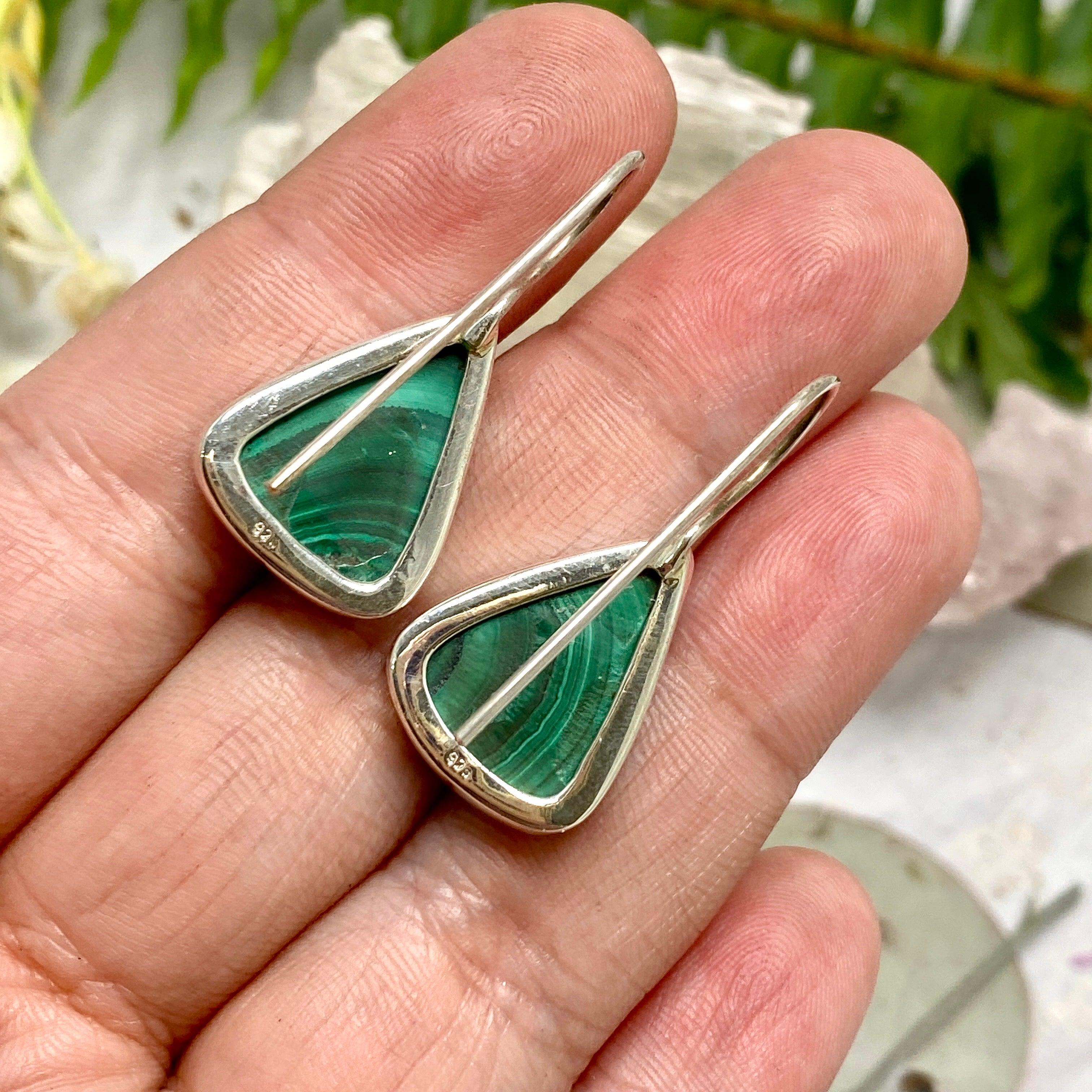 Malachite Triangle Hook Earrings for Women - Dangle Drop Earrings for Parties, Weddings & Everyday Wear - KEGJ968