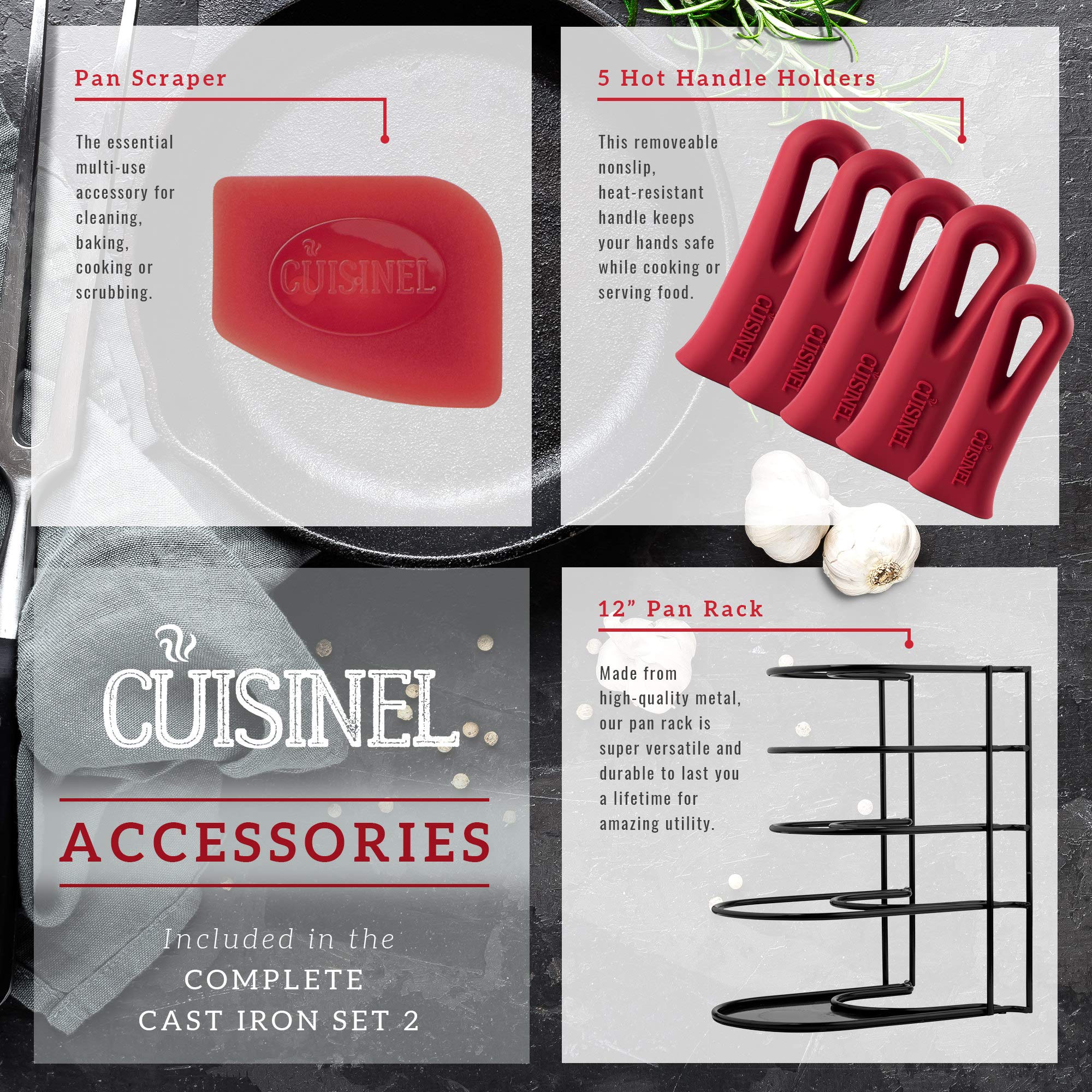 17-Piece Cast Iron Cookware Set - Pre-Seasoned Skillets (8