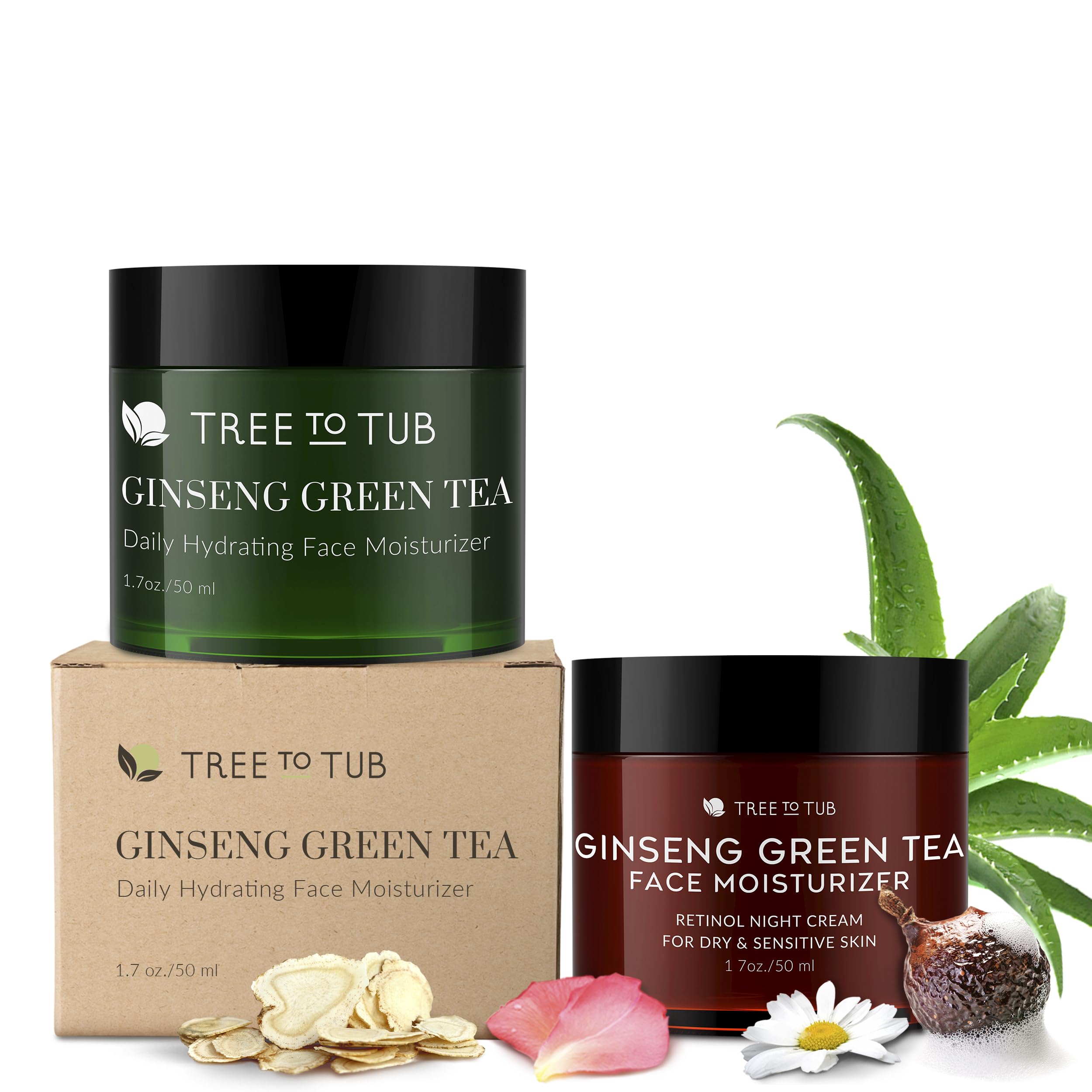 Tree to Tub Hydrating & Retinol Anti-Aging Face Moisturizer for Dry, Sensitive Skin - Water-Based Hyaluronic Acid Facial Cream & Anti-Wrinkle Night Cream | Perfect for Daily Skincare Routine & Overnight Hydration