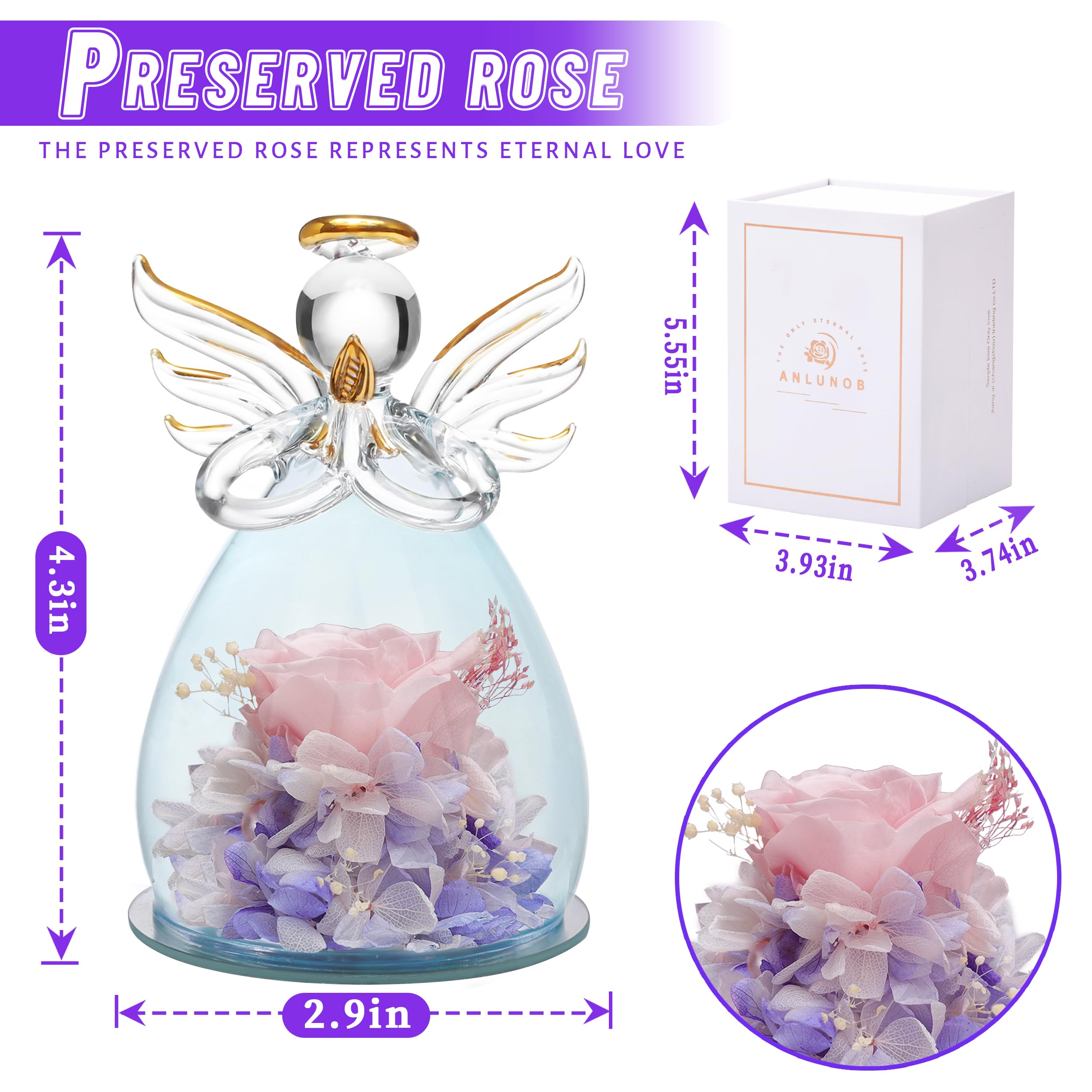 ANLUNOB Preserved Rose Gift - Eternal Flowers for Mother's Day, Anniversary, Birthday, Valentine's Day | Perfect Present for Mom, Grandma, Girlfriend & Friends | Home Decor, Wedding Centerpiece, Romantic Keepsake