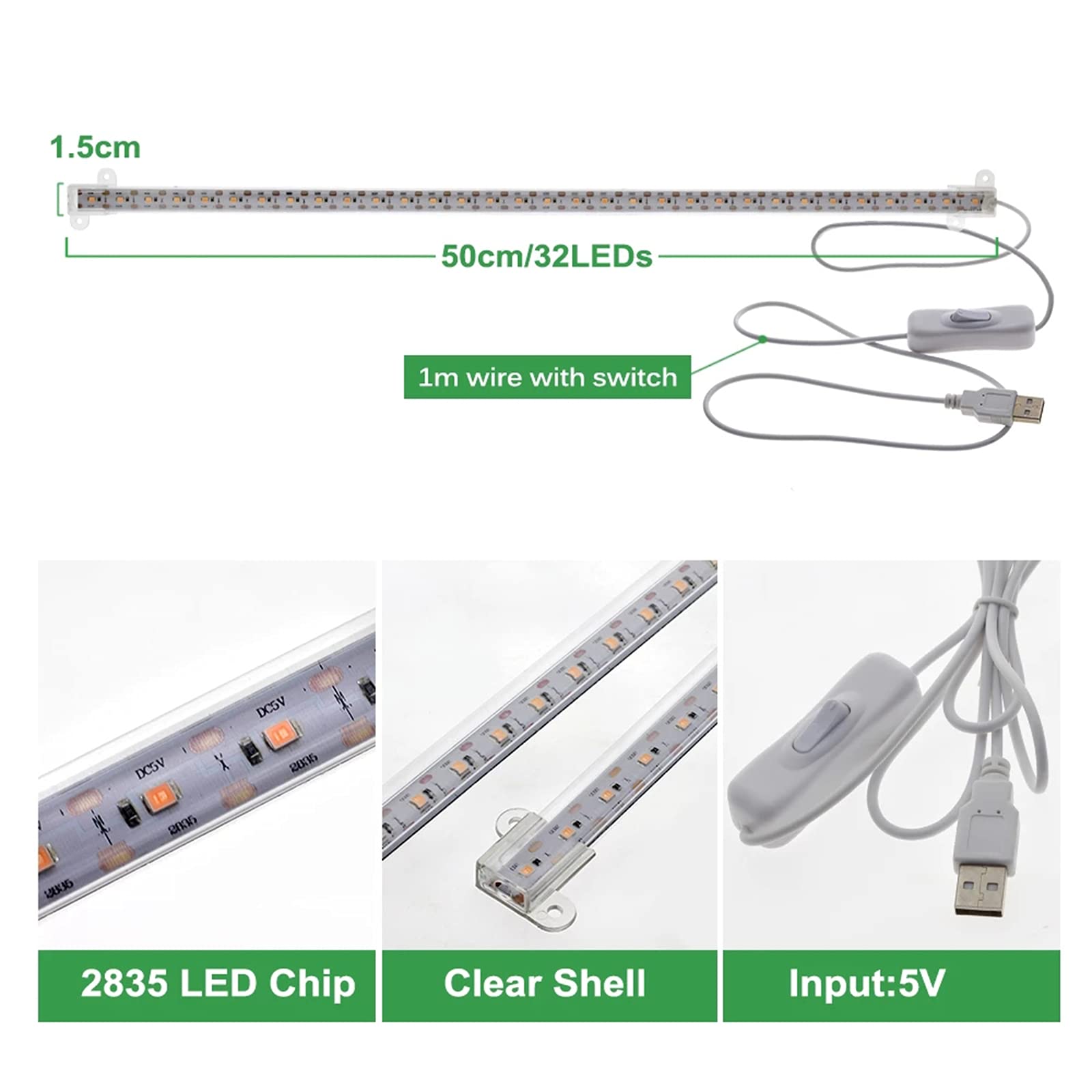 30W Full Spectrum LED Grow Light with Timer & Dimmable - 3 Head Flexible Clip Plant Light for Indoor Seedlings, Hydroponics, Succulents - USB 5V Powered for Home Gardening & Greenhouse Use