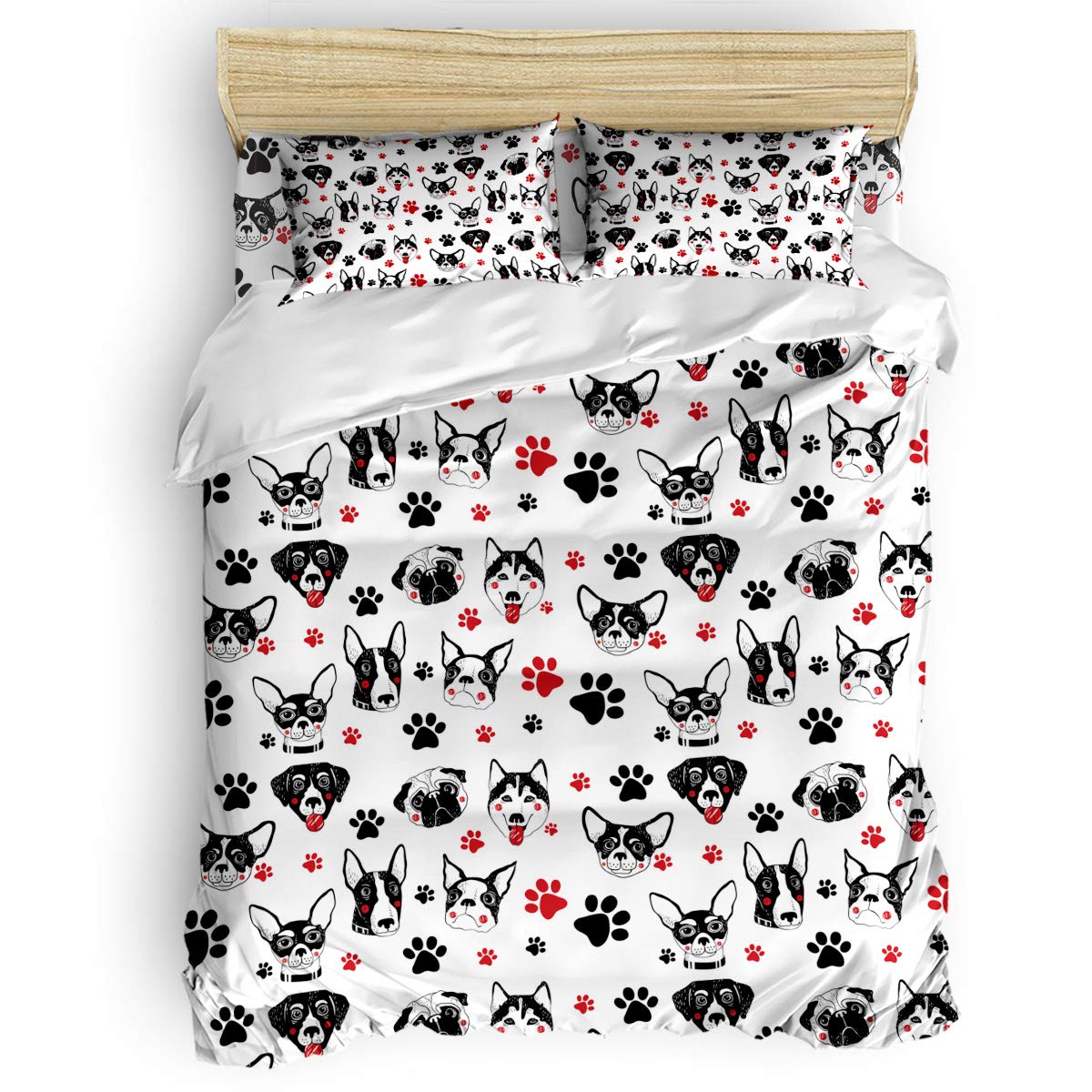 Laibao Home 4-Piece King Size Bedding Set - Soft Cotton Bed Sheets, Duvet Cover, Flat Sheet & Pillowcases with Adorable Dog Paw Prints - Perfect for Kids, Teens & Adults Bedrooms, Dorm Rooms & Guest Rooms