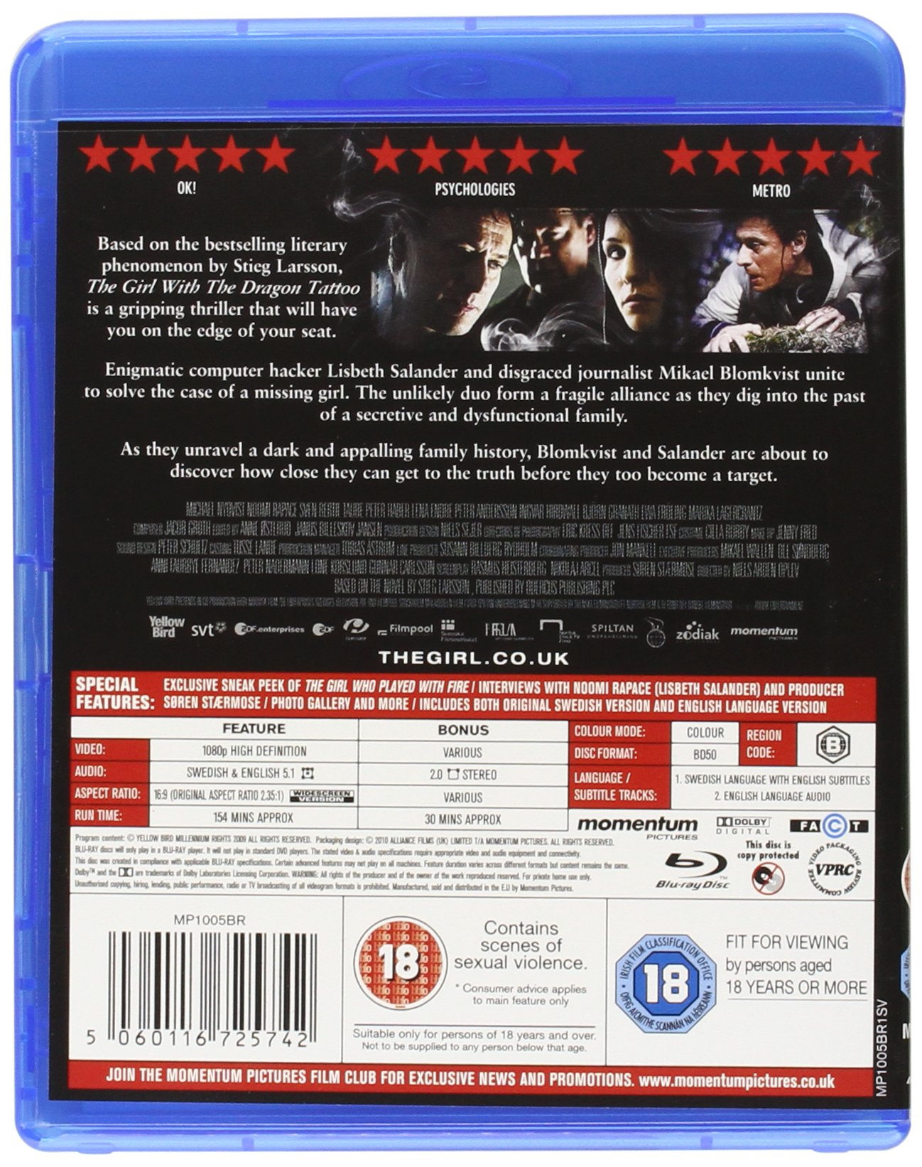 The Girl with the Dragon Tattoo Blu-ray - Crime Thriller Movie for Home Theater