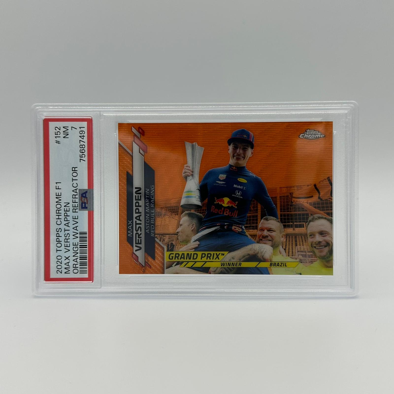 PSA 7 2002 Max Verstappen Brazil Grand Prix Winner #152 Orange Wave Refractor - Rare F1 Racing Card for Collectors & Fans, Perfect for Display & Investment