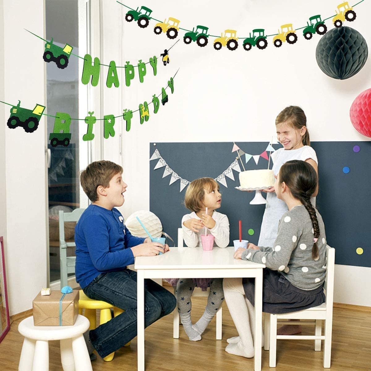 Green Tractor Birthday Banner Set with Garland - Farm Themed Party Decorations for Boys' 1st Birthday, Baby Shower & Tractor Lovers - Perfect for Barnyard, Country & Farmhouse Theme Parties