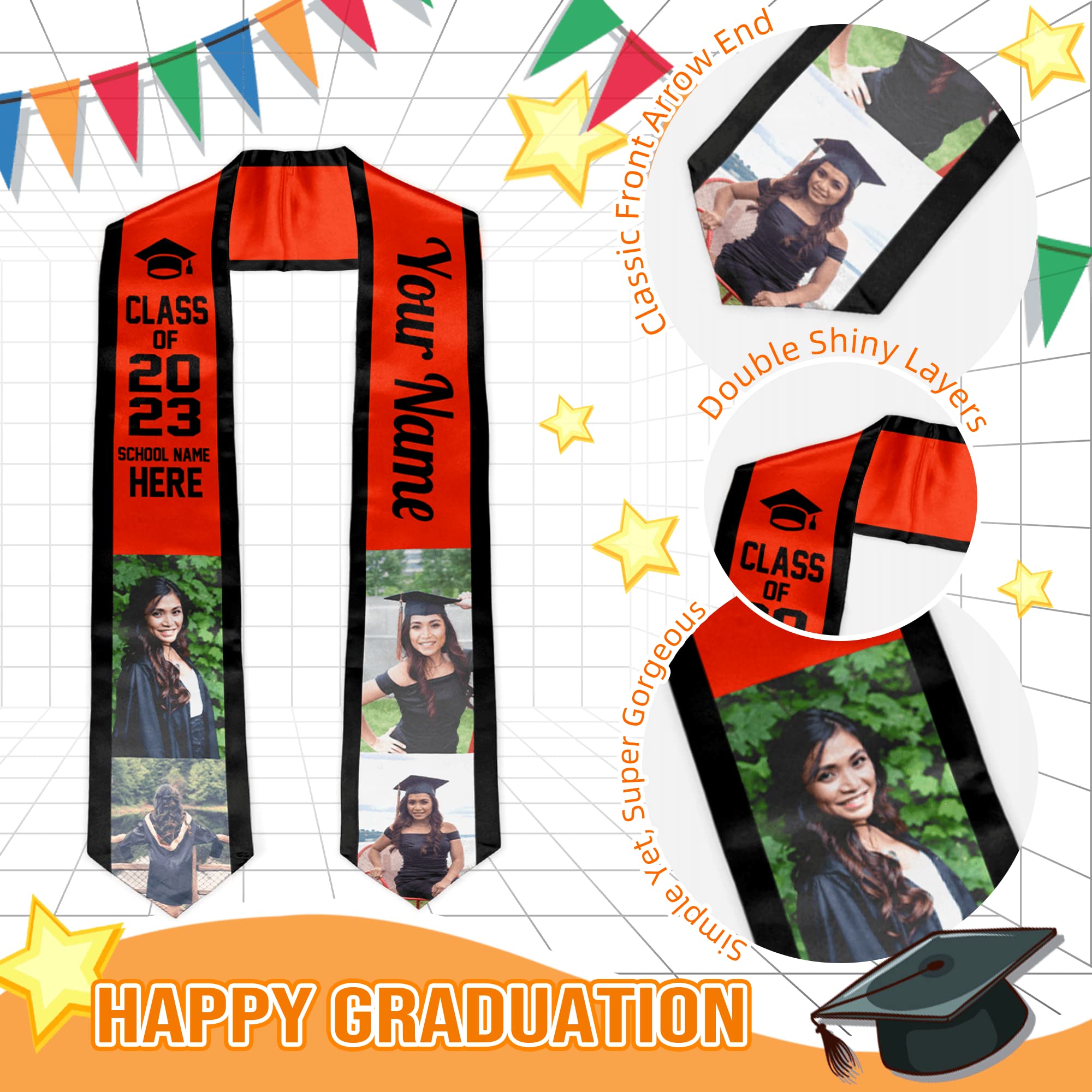 Custom Graduation Stole Sash with Name & Photos - Personalized Class of 2025 Gift for High School & College Graduates | Perfect for Commencement Ceremonies & Graduation Photos