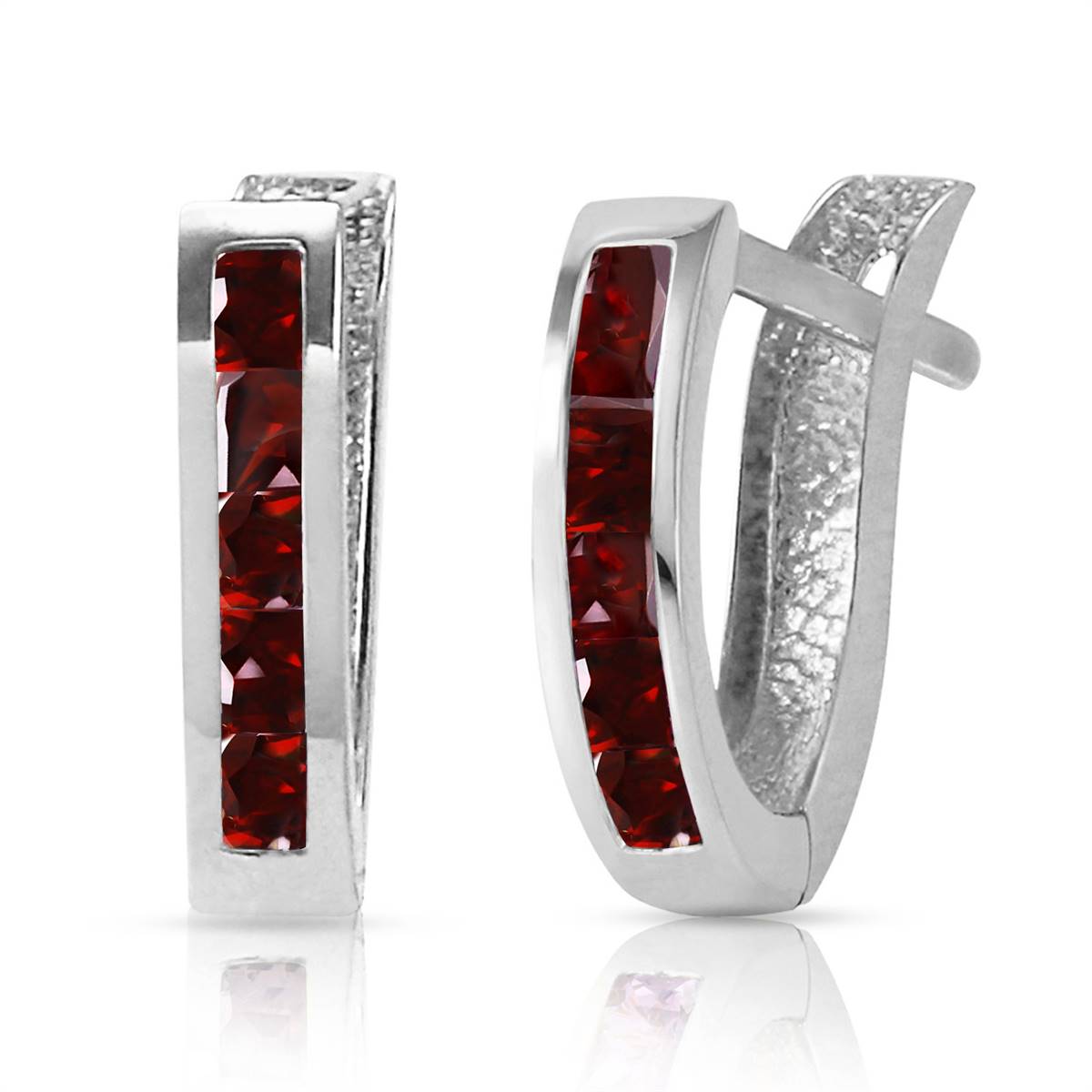 1.3 Carat 14K Solid White Gold Oval Huggie Earrings with Genuine Garnet Gemstone - Perfect for Everyday Wear, Date Nights & Special Occasions