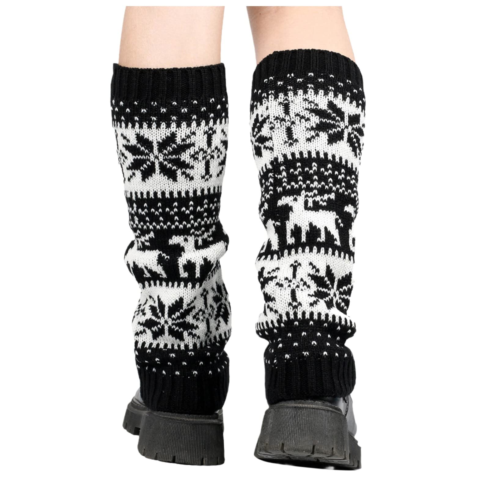 Cozy Knit Christmas Leg Warmers - Thick Snowflake & Fawn Pattern Wool Socks for Women - Perfect for Winter, Holidays & Cold Weather Outfits