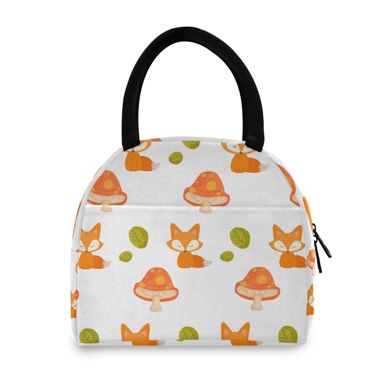 Insulated Reusable Lunch Bag for Women & Men - Thanksgiving Themed Cooler Tote with Mushroom Fox Design for Work, Picnic & Outdoor Activities