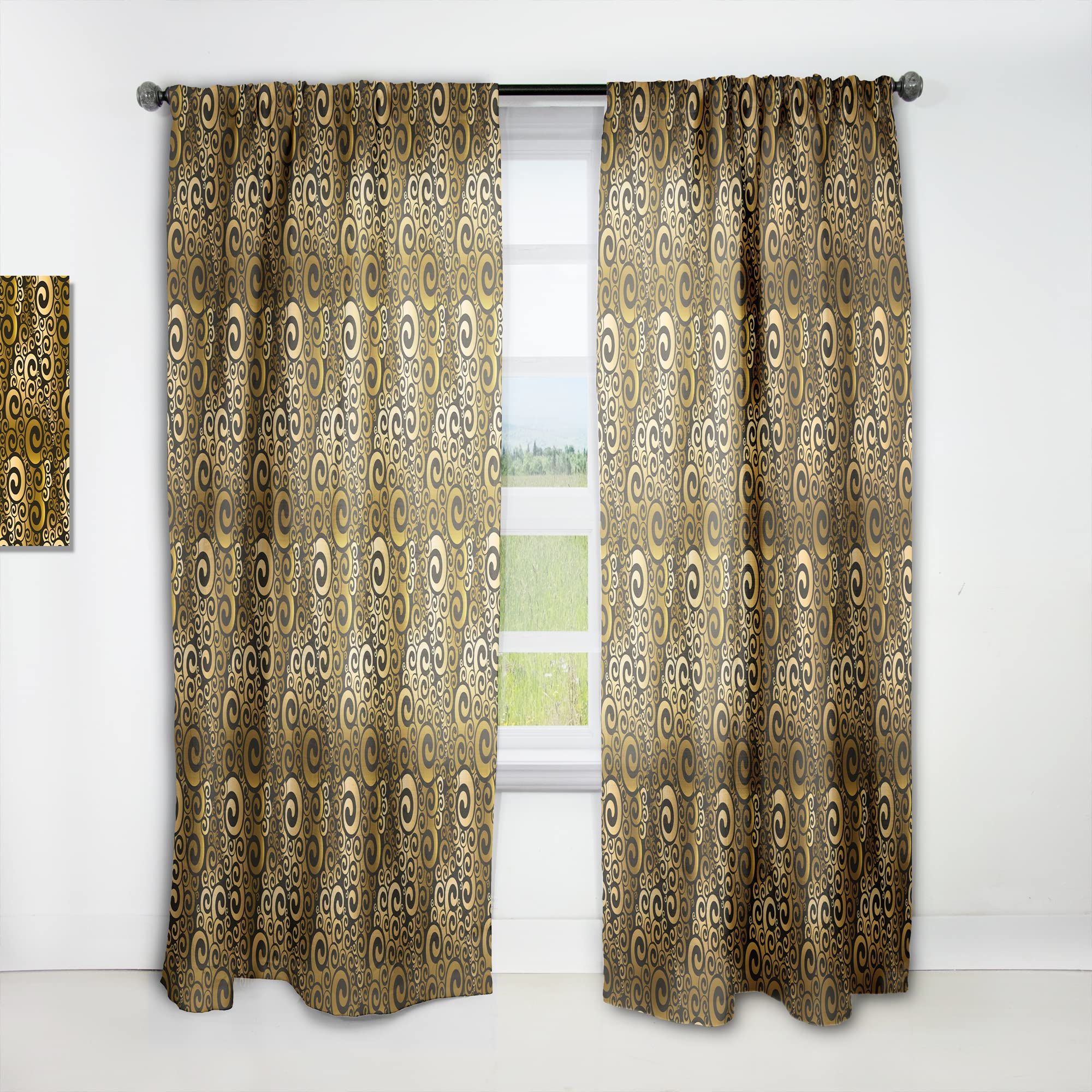 DesignQ Gold & Black Swirl Thermal Insulated Curtains - Single Panel 52x90 Inches - Elegant Drapes for Bedroom & Living Room - Perfect for Energy Saving & Light Blocking
