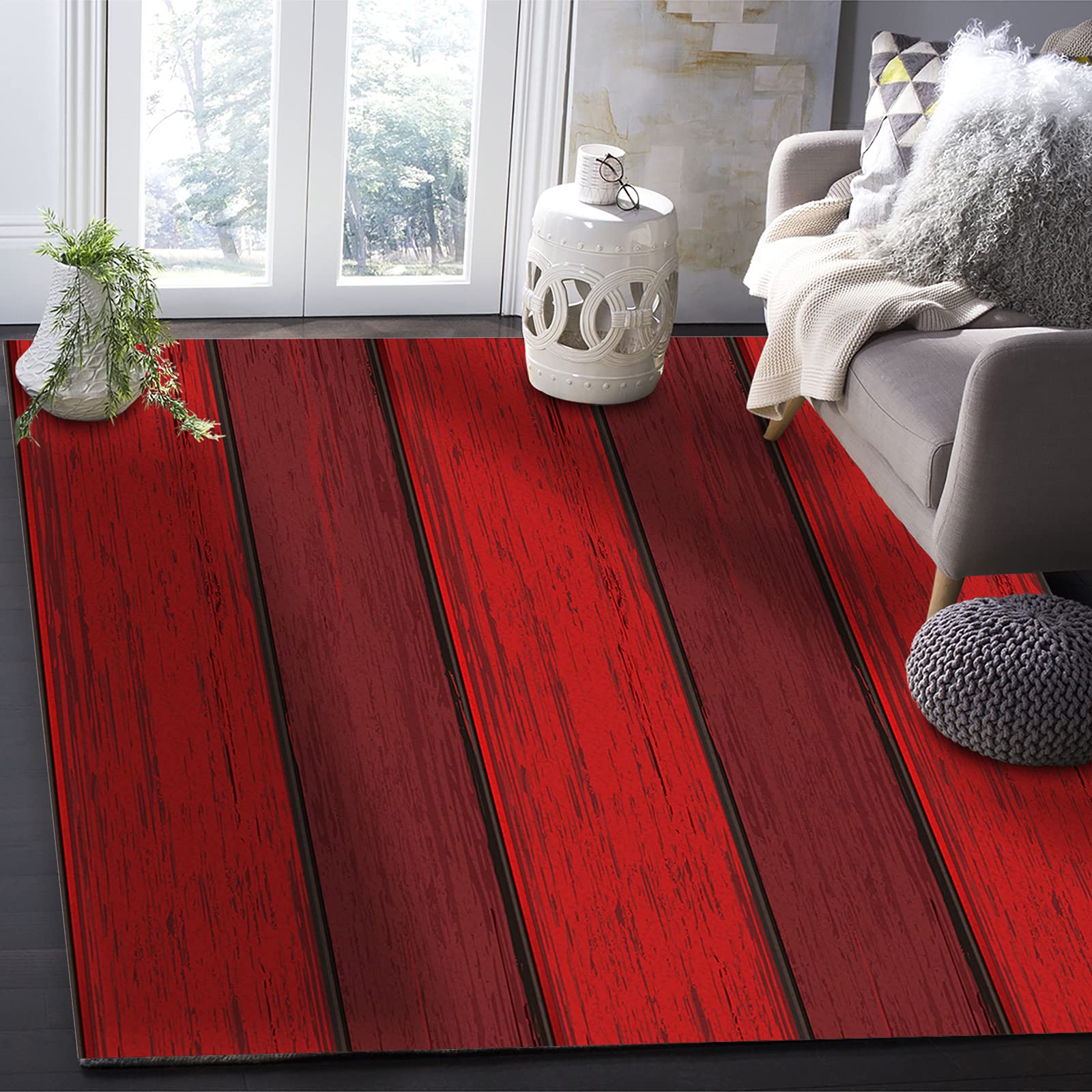 Rustic Red Barn Wood Area Rug 2'7