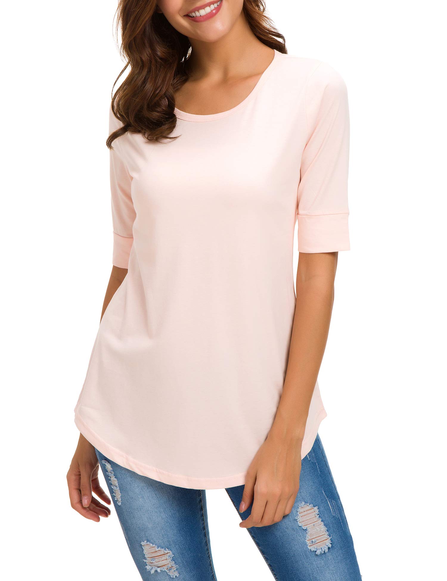 Women's Elbow-Length Sleeve Tops - Summer Fashion Cotton Blouses & Casual Tunic Tee Shirts for Work, Travel & Everyday Wear