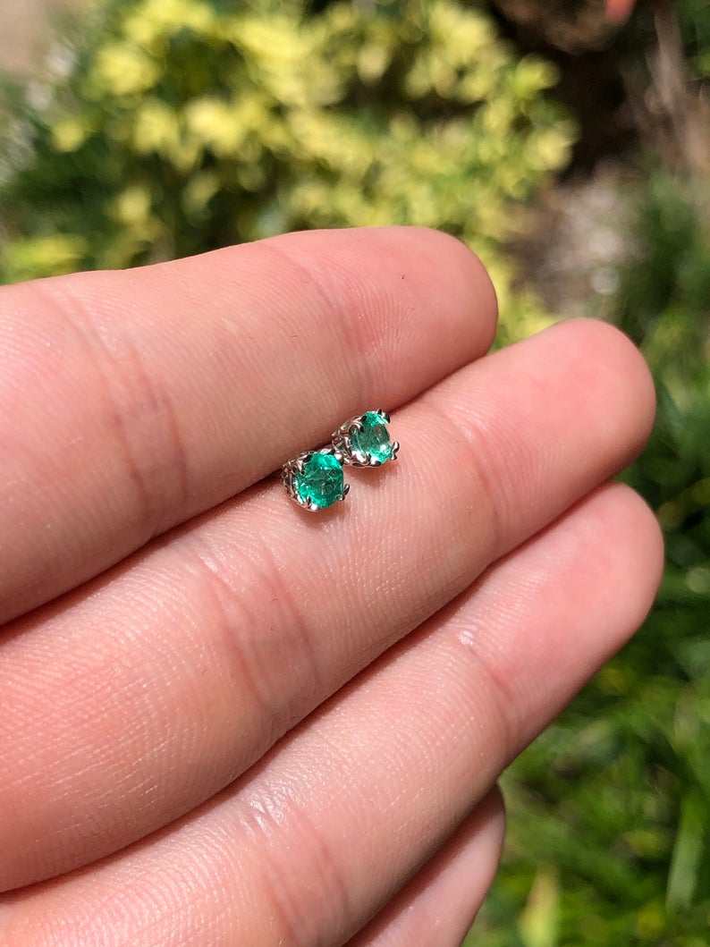 0.45tcw Round Natural Emerald Stud Earrings in 14K Gold - Double Prong Setting for Women, Perfect for Weddings, Parties & Everyday Elegance