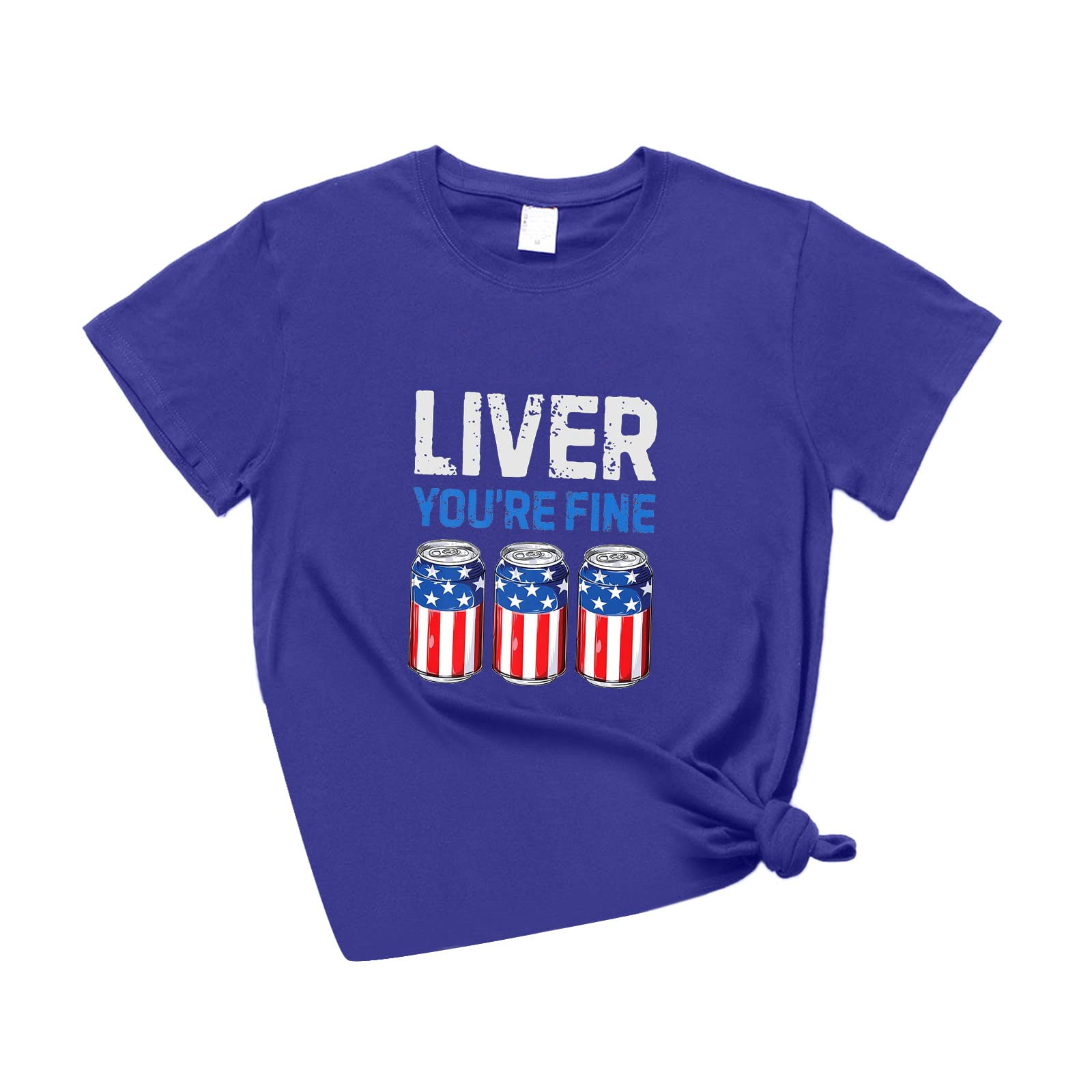 Funny Summer Floral 'Liver You're Fine' T-Shirt for Women - Red White Blue Beer Print Short Sleeve Tee - Casual Beachwear & Summer Tops - Perfect for Parties, Vacations and Casual Outings