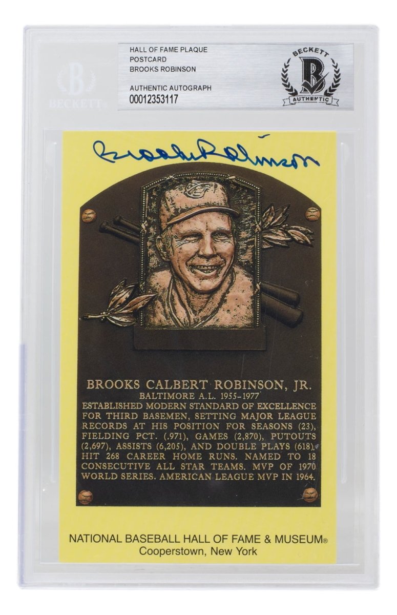 Brooks Robinson Autographed Baltimore Orioles Hall of Fame Plaque Postcard - BAS 117 - Certified & Slabbed Collectible for Baseball Fans & Memorabilia Enthusiasts - Perfect for Display, Gifts, and Sports Collections