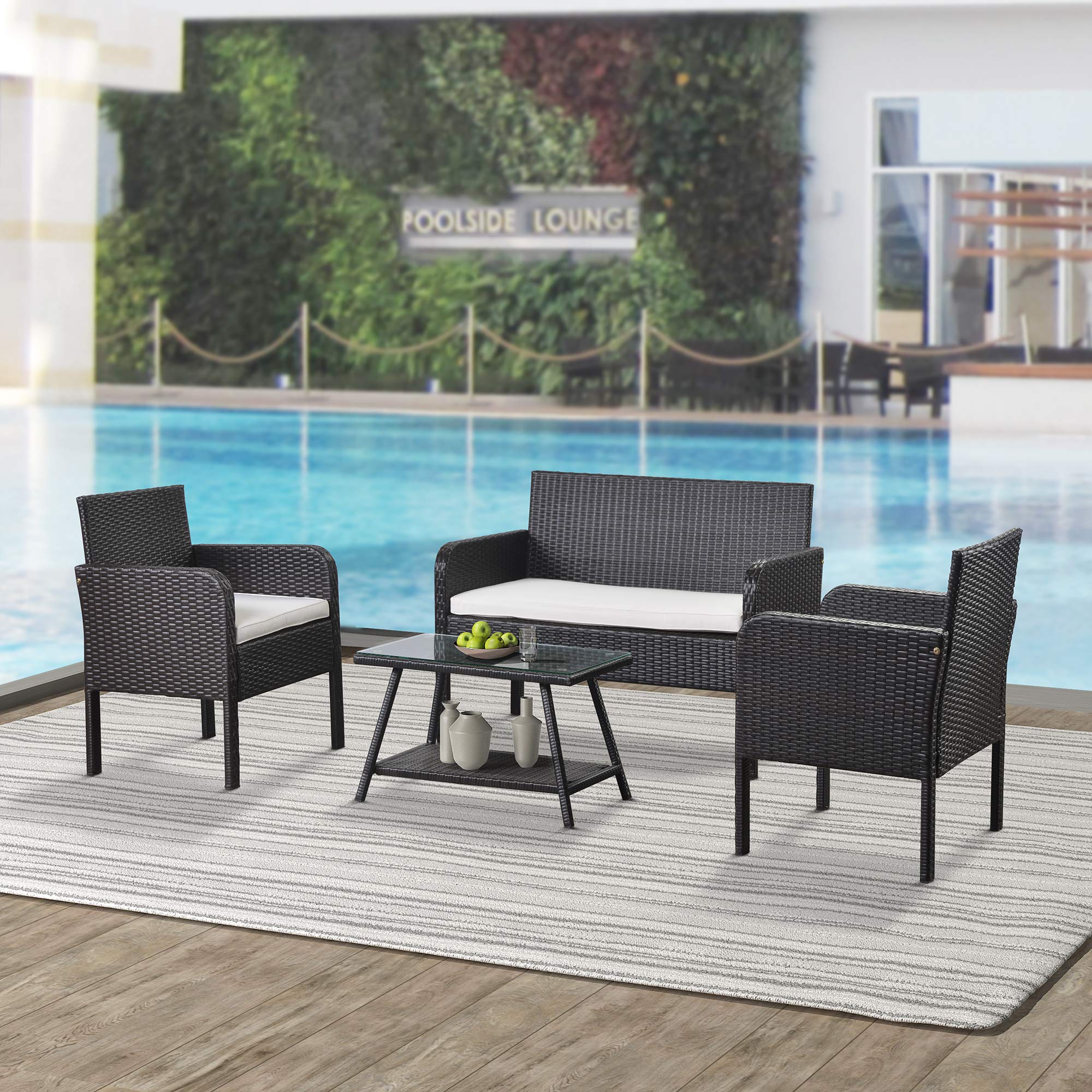 4-Piece Rattan Sofa Set with Cushions - Beige Outdoor Wicker Furniture for Patio, Garden, Poolside & Backyard Relaxation