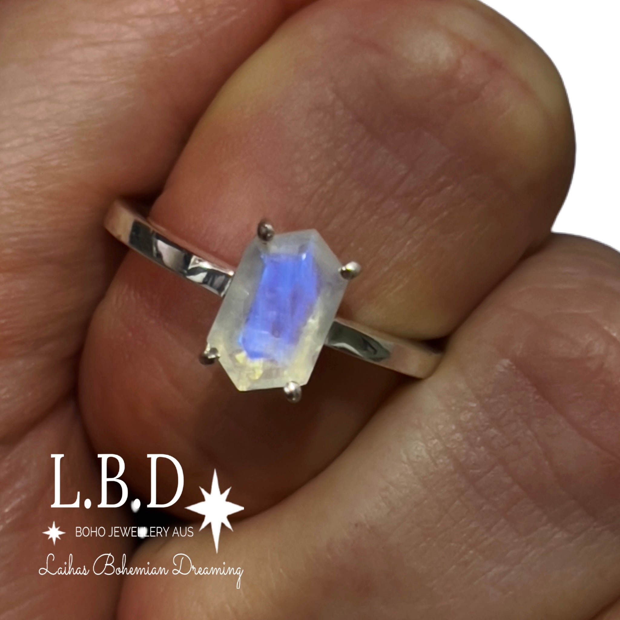 Laihas Mini Hexagon Crystal Moonstone Ring for Women - Elegant Boho Jewelry Gift for Birthday, Anniversary & Everyday Wear