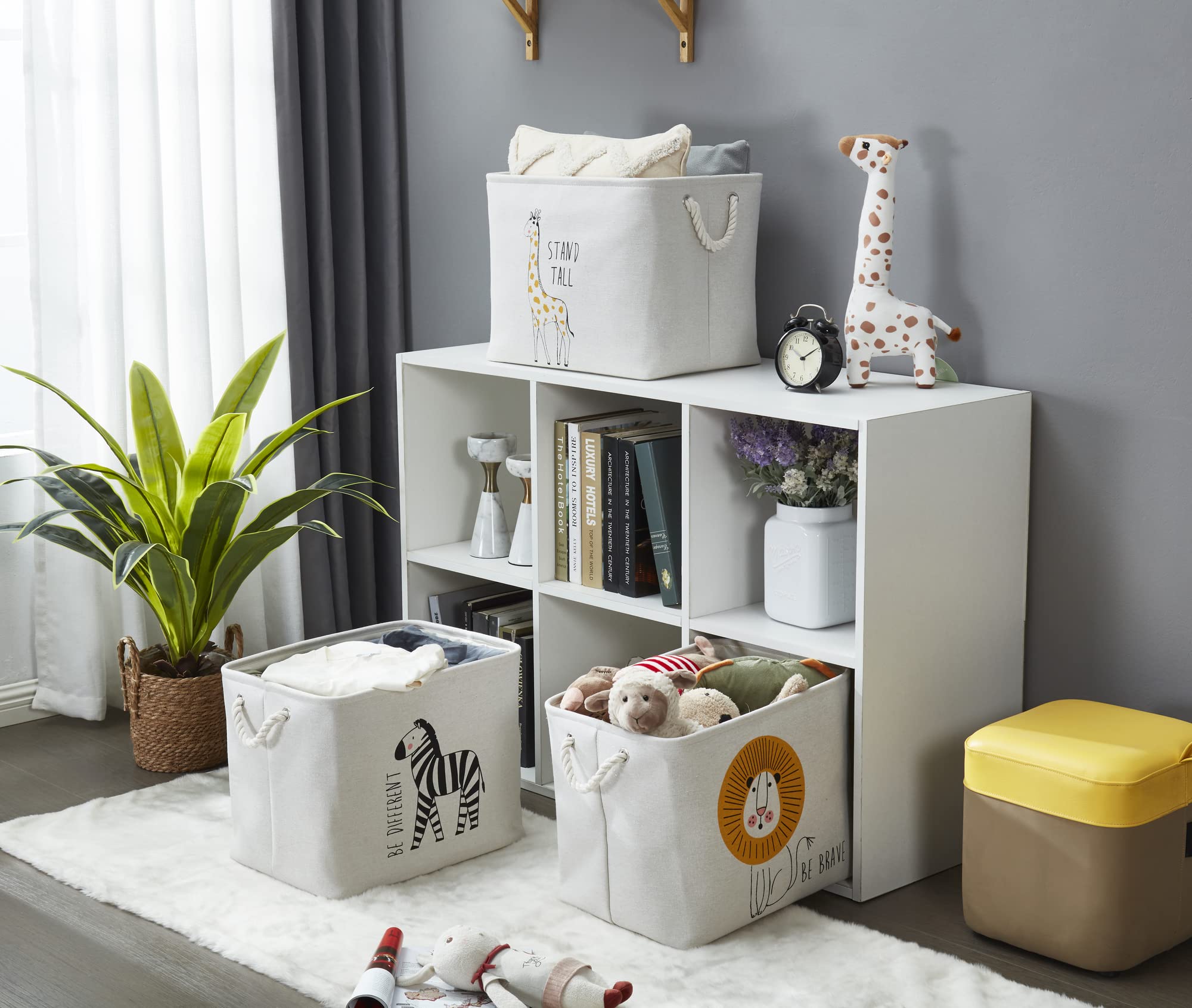 DECOMOMO 42L Toy Storage Bin Organizer - Safari Animal Toy Basket & Kids Laundry Hamper (3-Pack: Lion, Zebra, Giraffe) - Perfect for Nursery, Playroom & Kids Bedroom Organization