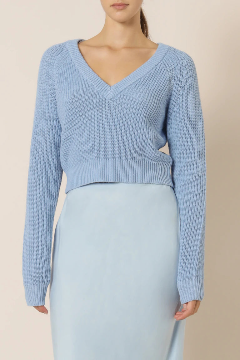 Erin V-Neck Knit Sweater for Women - Soft & Comfortable Sky Blue Pullover - Perfect for Casual Wear, Office & Date Nights