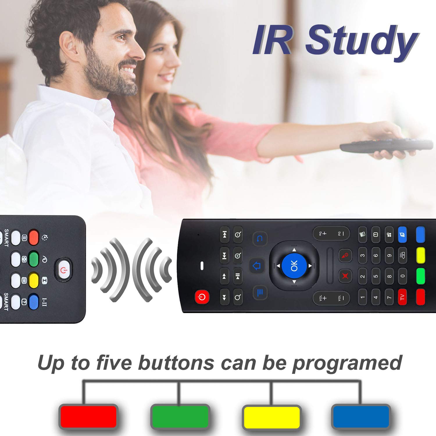 Rock&Rown MX3 Pro 2.4G Air Mouse Remote with Mini Wireless Keyboard - Compatible with Android TV/Box/Projector/IPTV/HTPC/Windows/Mac OS - Perfect for Home Theater, Smart TV Control & Media Streaming