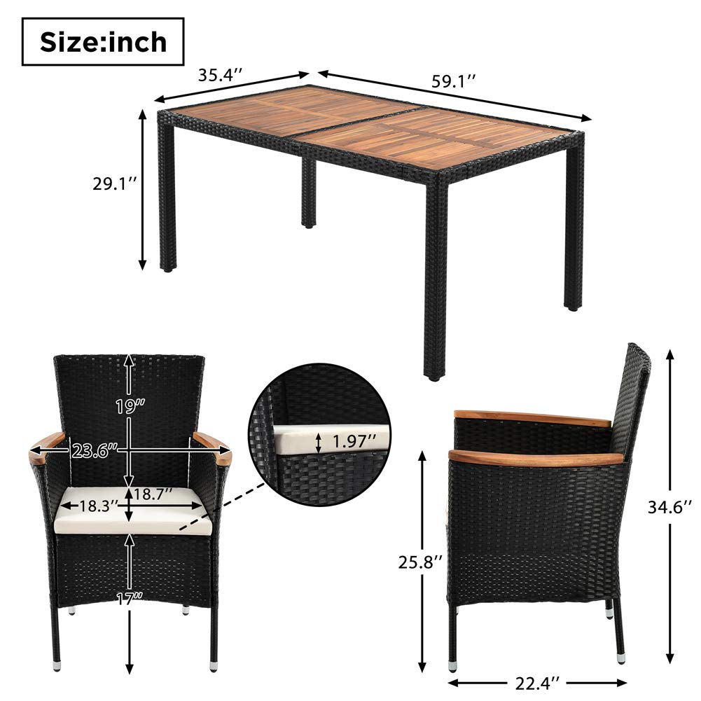 7-Piece Outdoor Sectional Conversation Set with Soft Cushions & Acacia Wood Table - Patio Wicker Furniture Set with Stackable Armrest Chairs - Perfect for Backyard, Garden, Poolside & Outdoor Entertaining