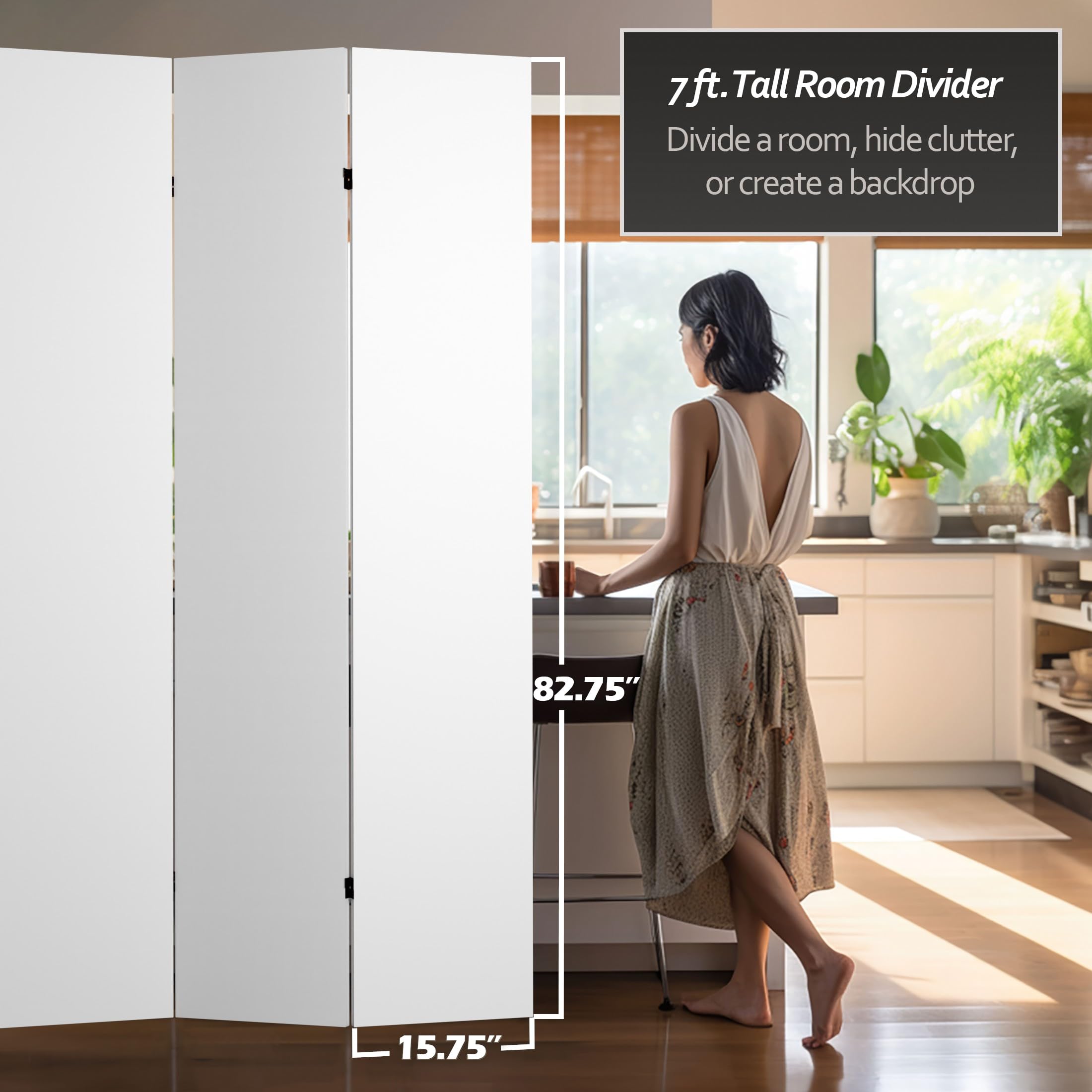 DIY 7ft Tall White Canvas Room Divider - 3 Panel Folding Privacy Screen for Home, Office & Events | Oriental Furniture
