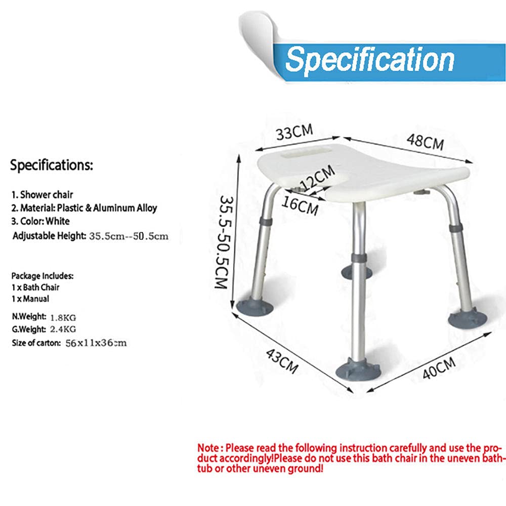Adjustable Shower Seat for Elderly - Non-Slip U-Shaped Bath Stool with Safety Backrest | Portable Shower Chair for Seniors & Disabled | Perfect for Bathroom Safety & Assisted Living