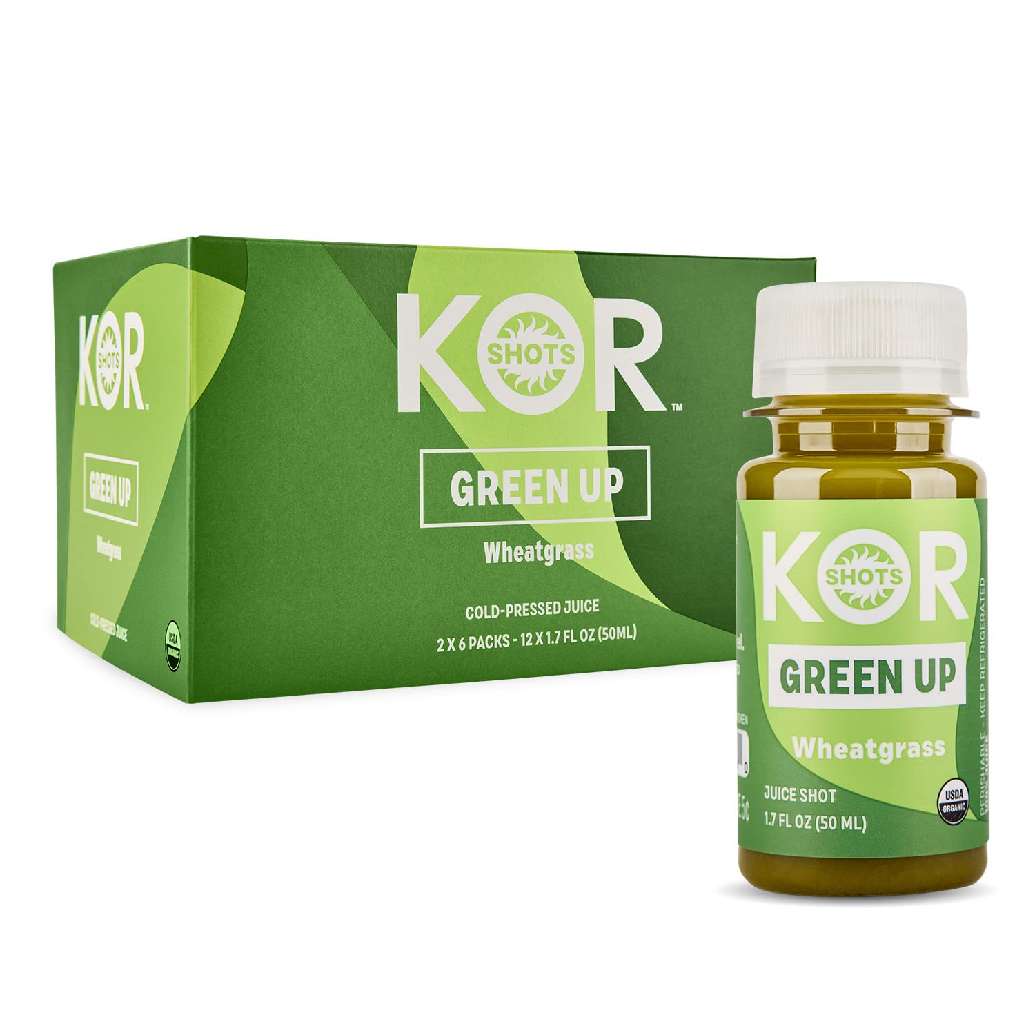 Organic Kor Shot Wheatgrass Ginger Spirulina Superfood Shots - 24 Pack x 1.7 Fl Oz - USDA Certified Daily Greens Supplement for Energy & Detox - Perfect for Morning Boost, Post-Workout Recovery & Immune Support