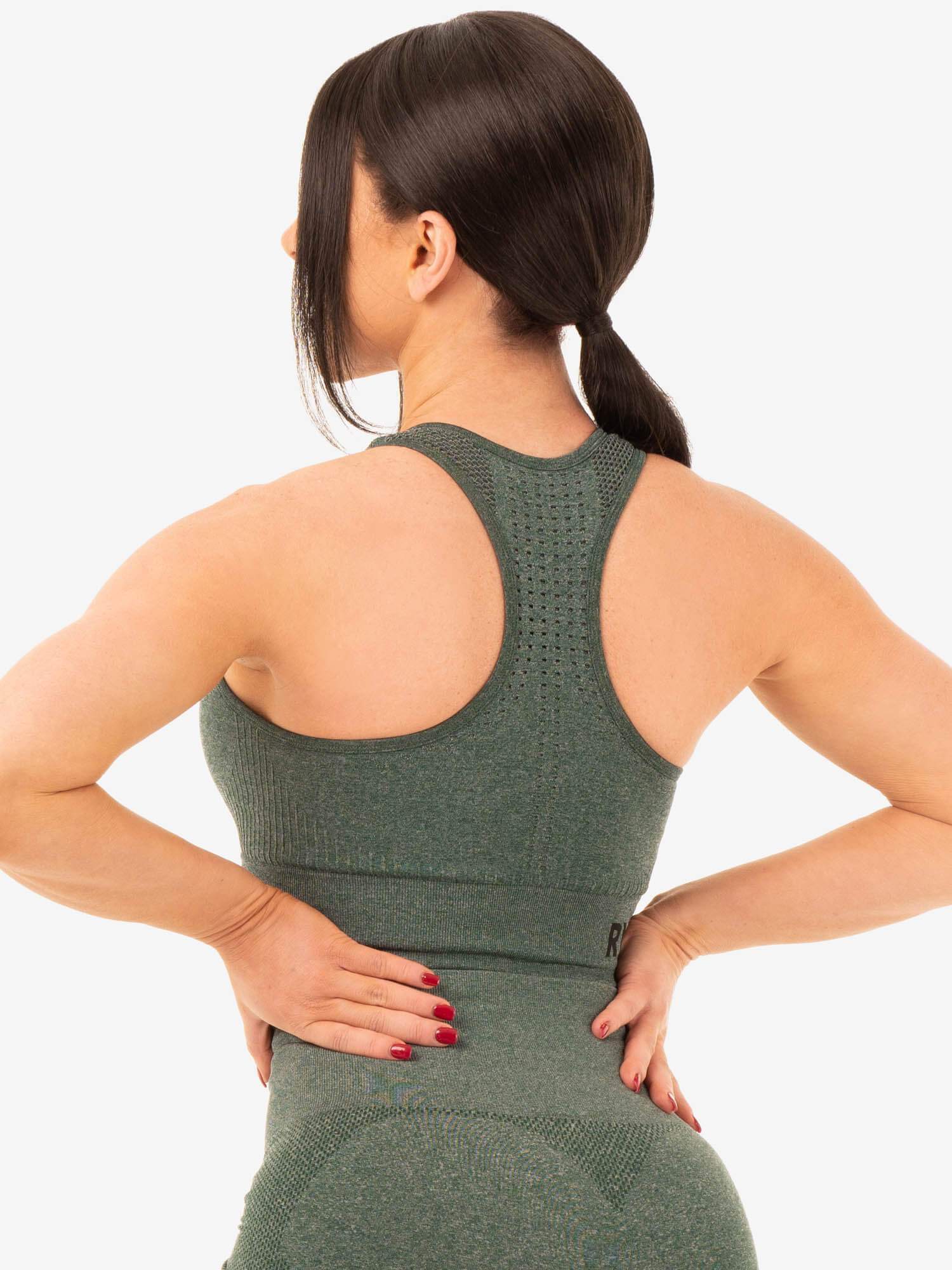 Seamless Sports Bra for Women - High Support Workout Top - Forest Green Marl - Perfect for Yoga, Running & Gym