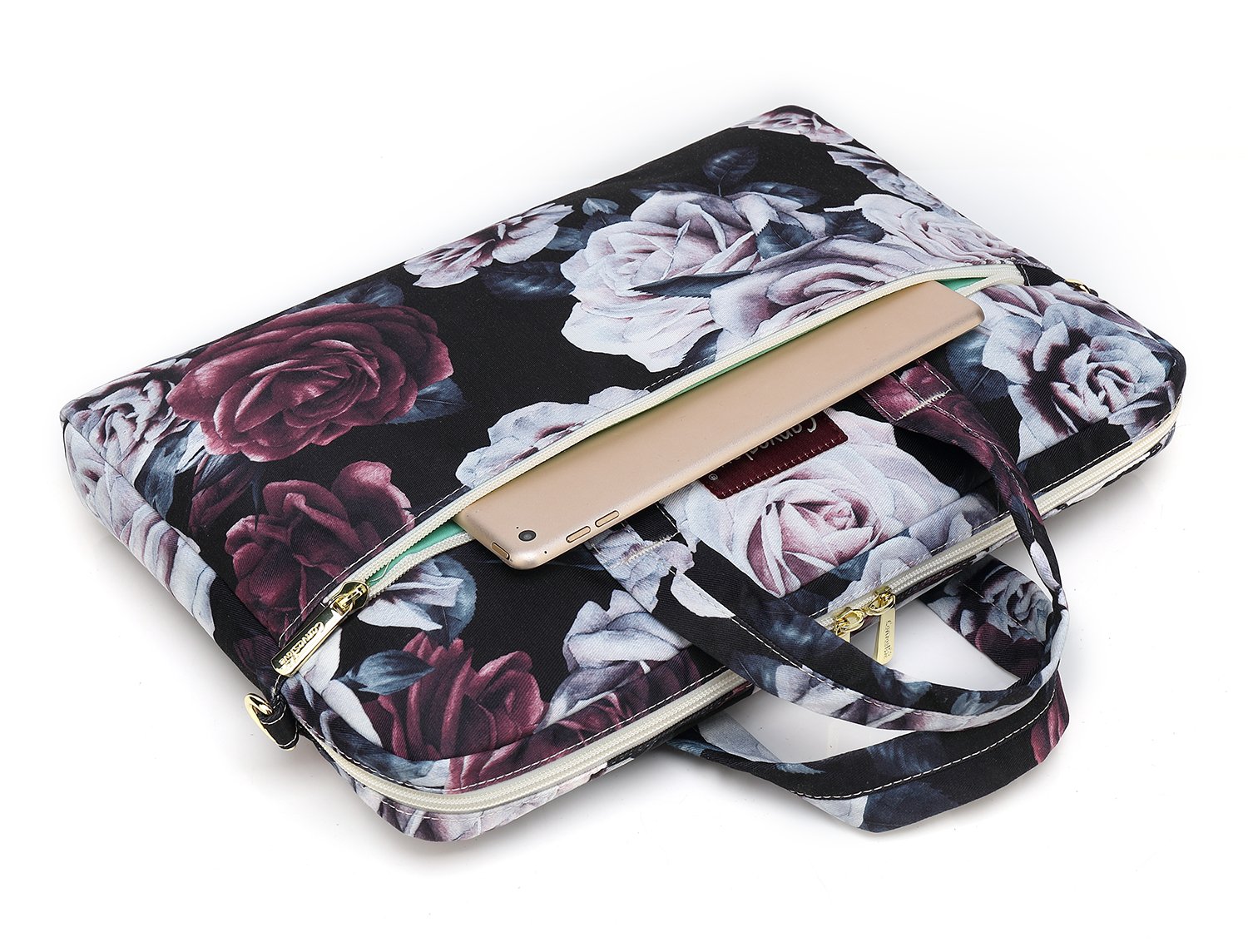 Canvaslove Red and White Rose Waterproof Laptop Shoulder Messenger Bag with Rebound Bubble Protection for MacBook Air Pro 13 inch, MacBook 14 inch, 13-14 inch Laptops - Ideal for Work, Travel, and School