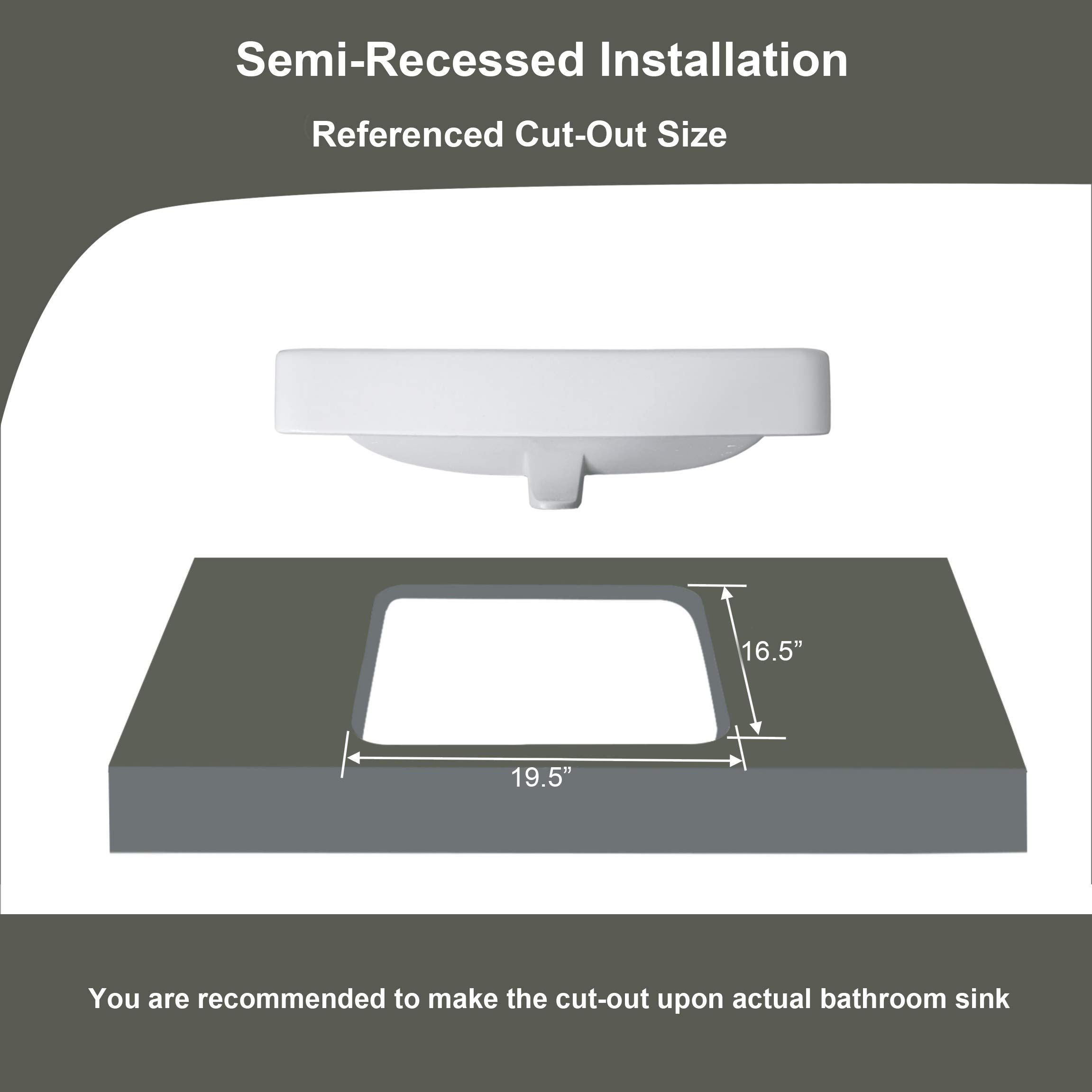 WinZo WZ6123D White Porcelain Rectangular Drop-in Bathroom Vessel Sink - Semi-Recessed Vanity Basin with Pop-Up Drain - Perfect for Modern Bathroom Renovations & Powder Room Upgrades