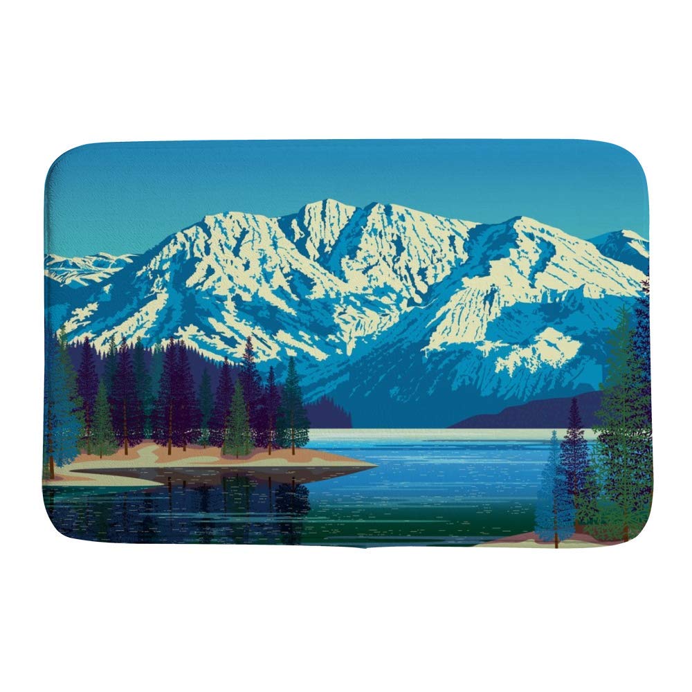 Non-Slip Coral Fleece Bath Mat - Summer Landscape Forest Mountains Design, Absorbent Cozy Shower Rug for Bathroom & Outdoor Use, Perfect for Spa, Poolside, and Home Decor