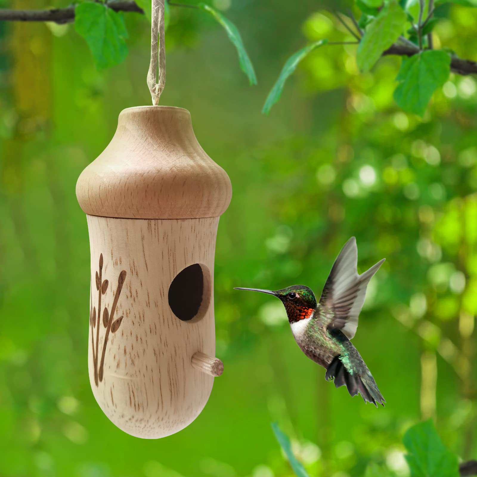 Hummingbird House - Handcrafted Wooden Hanging Bird House for Outdoor & Garden Decor, Attracts Hummingbirds & Small Birds Like Sparrows - Perfect for Backyard, Patio, Balcony and Nature Lovers