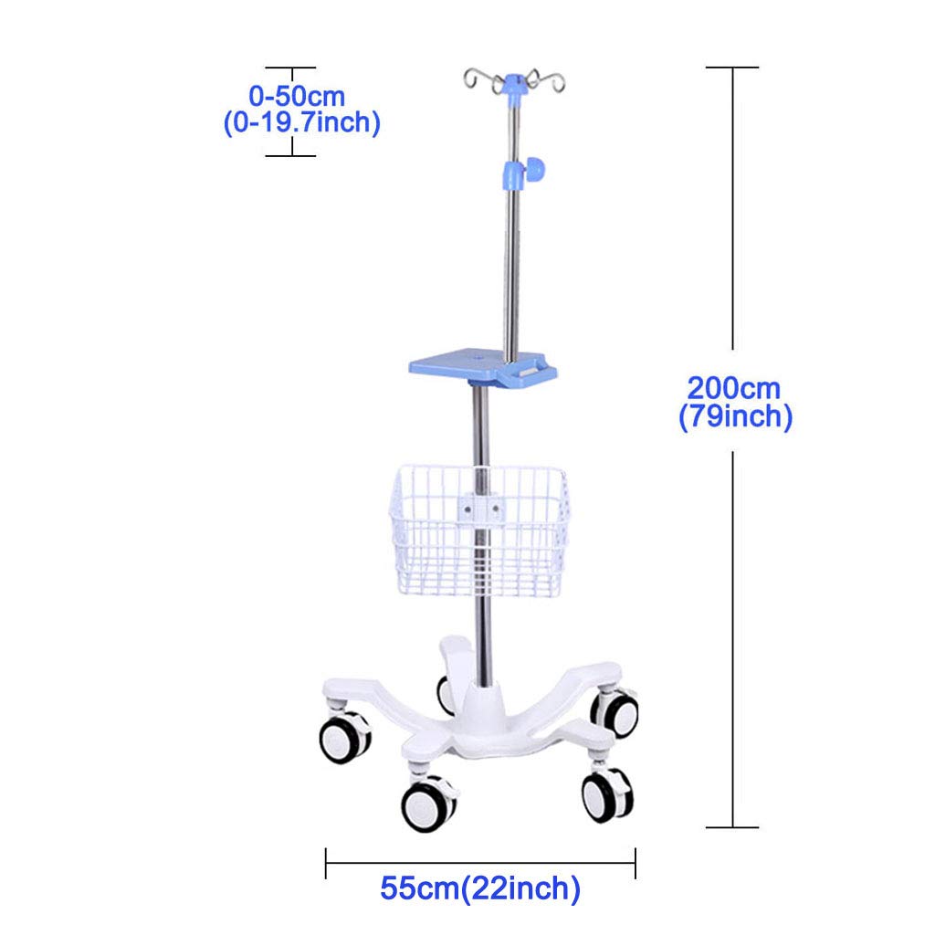 Portable IV Pole with Wheels - Adjustable IV Drip Stand with Tray & Cast Iron Base - 5 Brake Casters & Air Pressure Buffer (Basket/No Basket Options) - Ideal for Home Care, Hospitals & Medical Facilities