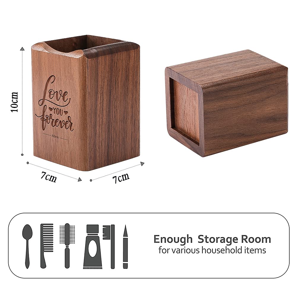 **Personalized Engraved Wooden Pen Holder for Desk - Custom Name Pencil/Pen Pot for Teacher, Student, Colleague - Office, School, Classroom Stationery Organizer & Makeup Brush Holder - Perfect Desk Gift for Work, Study & Beauty Organization**