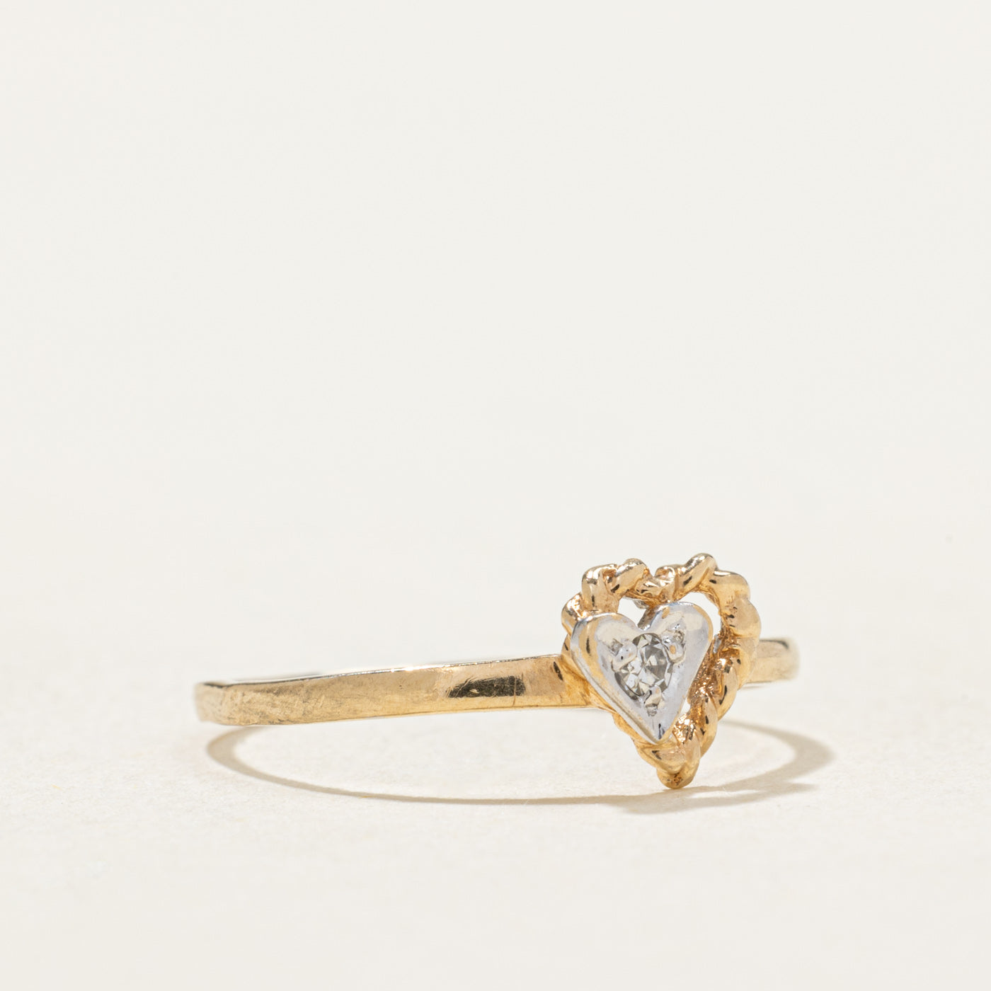 10K Two Tone Gold Diamond Open Heart Ring | 0.02ct Diamond Engagement Ring | Size 5.25 | Perfect for Valentine's Day Gift & Anniversary Jewelry