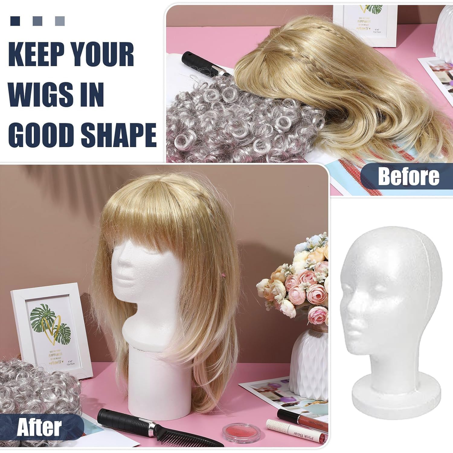 STUDIO LIMITED 11.4-Inch White Styrofoam Mannequin Head (12 Pack) - Wig Stand for Wigs, Hats, Masks & Hairpieces | Salon Display, Arts & Crafts, DIY Projects | Perfect for Hairstyling Practice, Costume Design & Home Decor