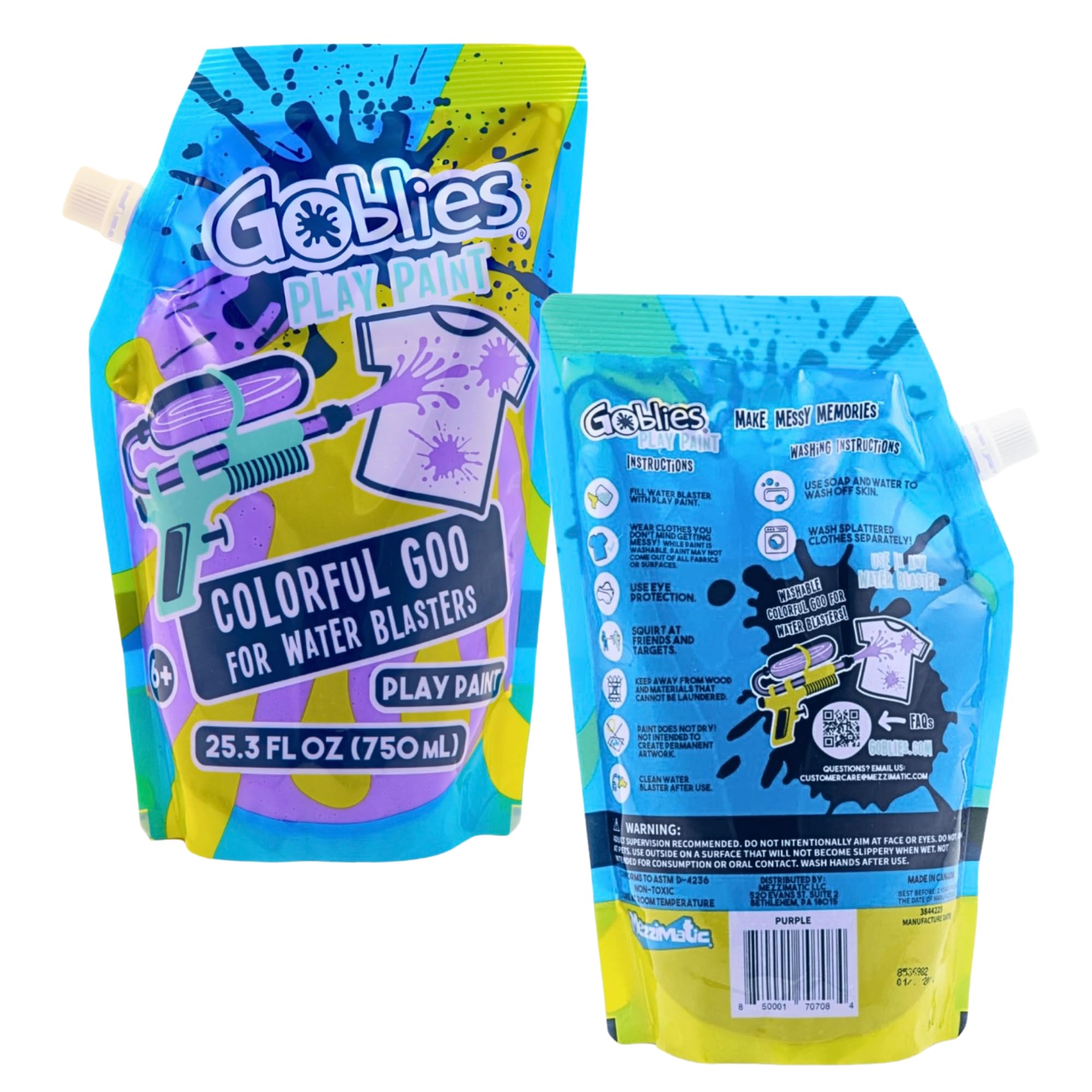 Gooblies Play Paint Super Pack - 2 Packs of Washable Spray Paint & 3 Play Paint Guns (Purple & Green) | Splatter Water Gun Toy for Kids Outdoor Activities, Birthday Parties & Summer Fun