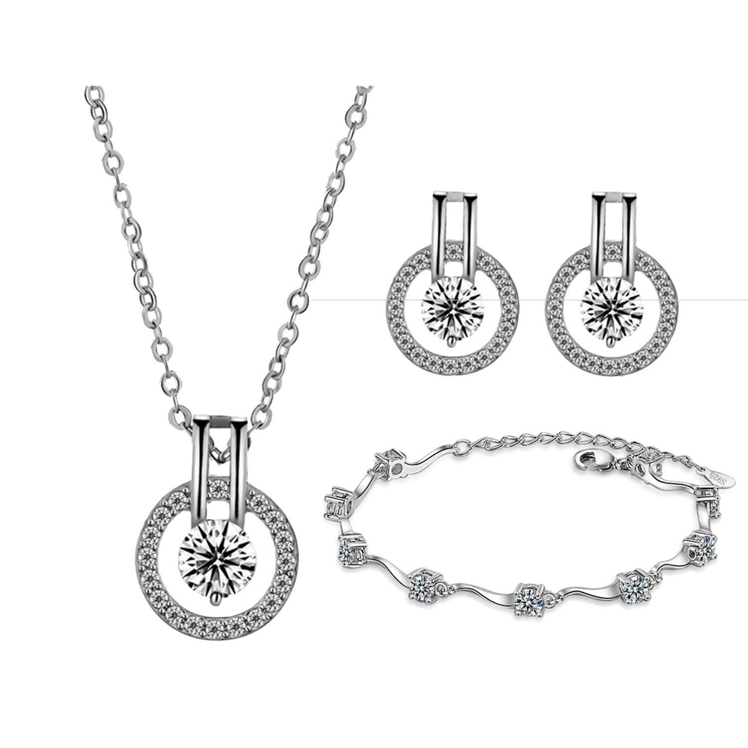 HUASAI Joctly 3Pcs Cubic Zirconia Halo Pendant Necklace Set - Elegant Women's Jewelry Gift for Anniversary, Birthday & Valentine's Day